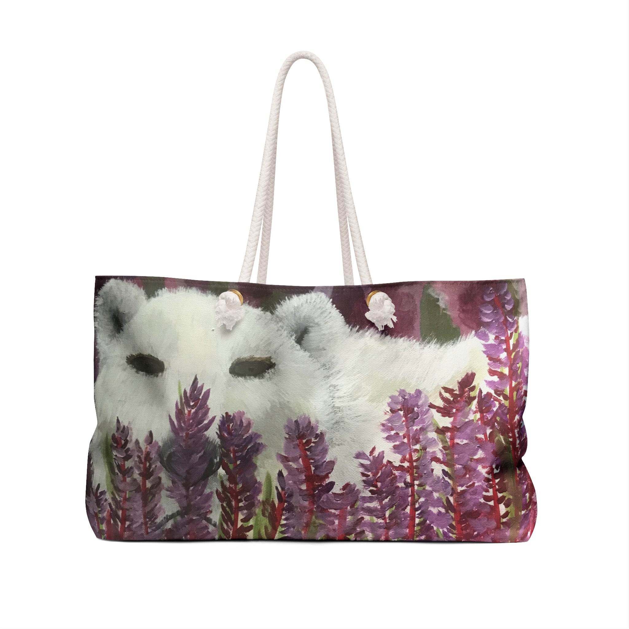 White Bear Tote Bag with Hand Painted Designs