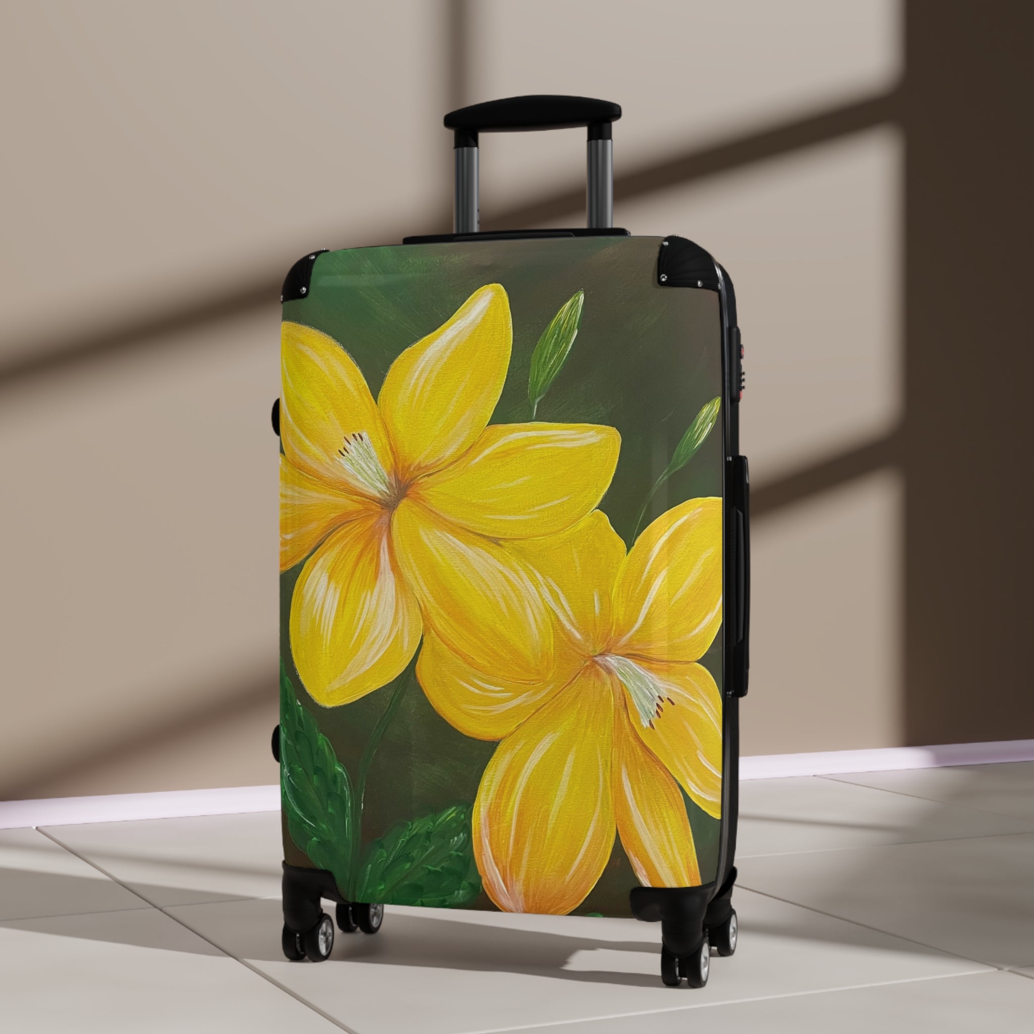 Golden Bloom Handprinted Colorful Suitcase