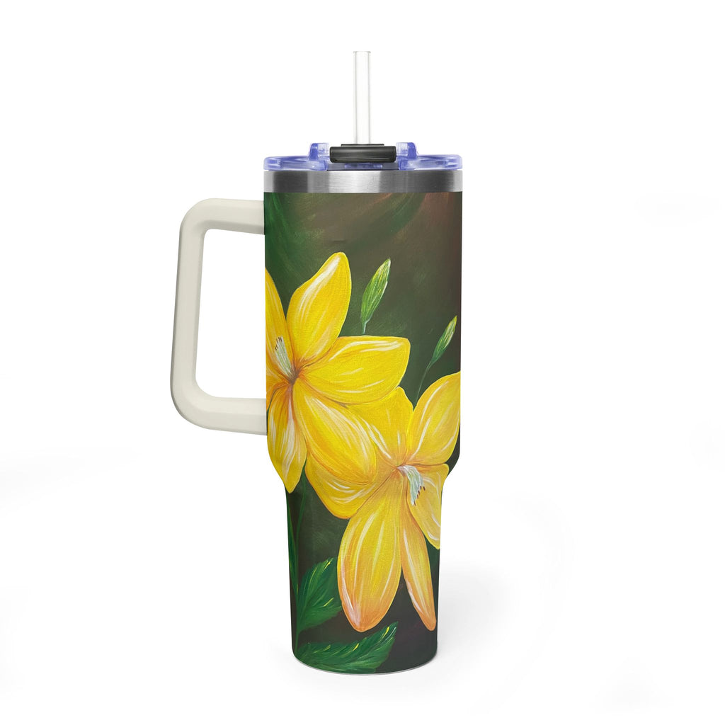 Golden Bloom 40oz  Vacuum Tumbler — Insulated Travel Mug with Straw