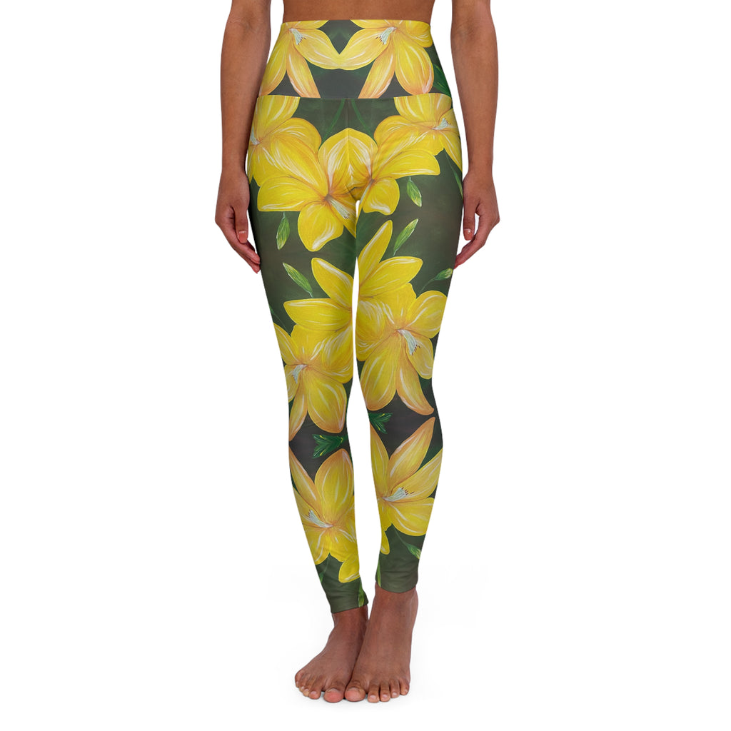 Golden Bloom Yoga Leggings - Comfort Fit, Fitness Apparel, Workout Gear, Athleisure, Gift for Yoga Lovers