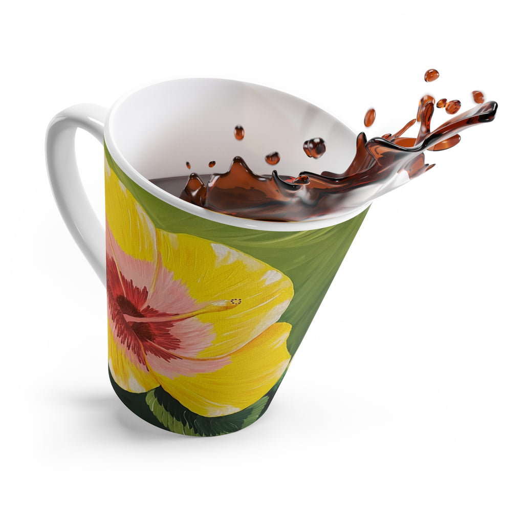 Blushing Sunrise Latte Mug — Tropical Floral Coffee Cup, Bright Island Gift
