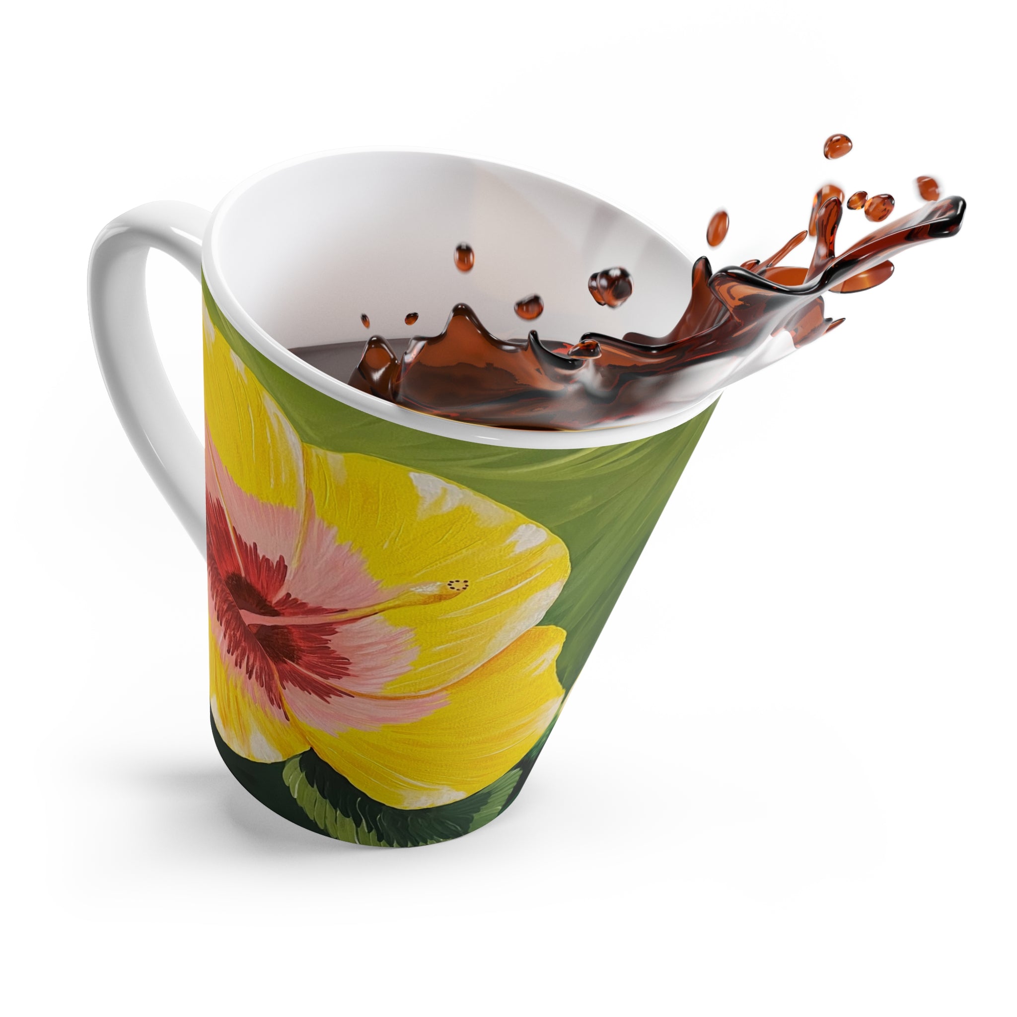 Blushing Sunrise Latte Mug — Tropical Floral Coffee Cup, Bright Island Gift