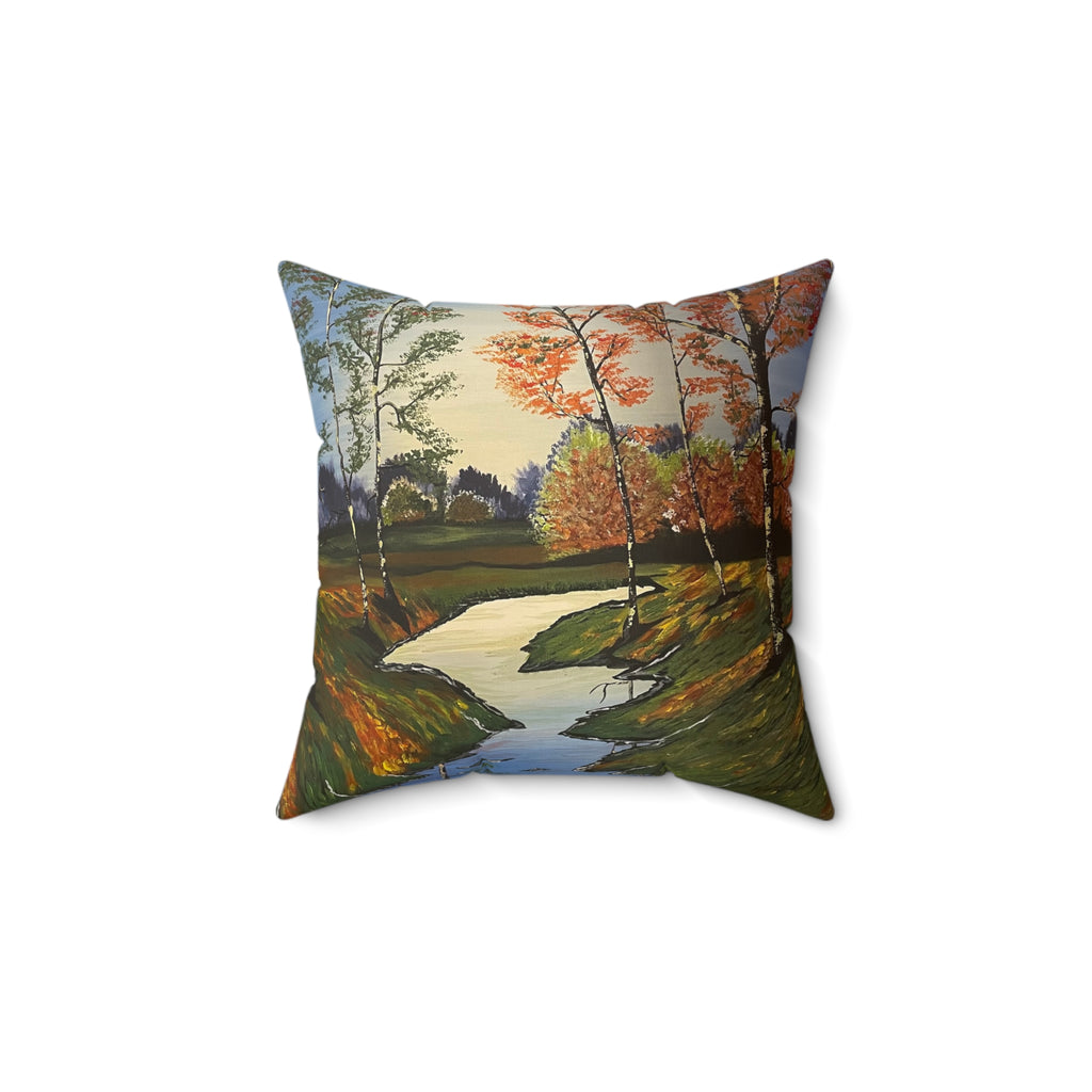 Whispering Birches Square Pillow - Hand Painted Faux Suede Unique Custom Design