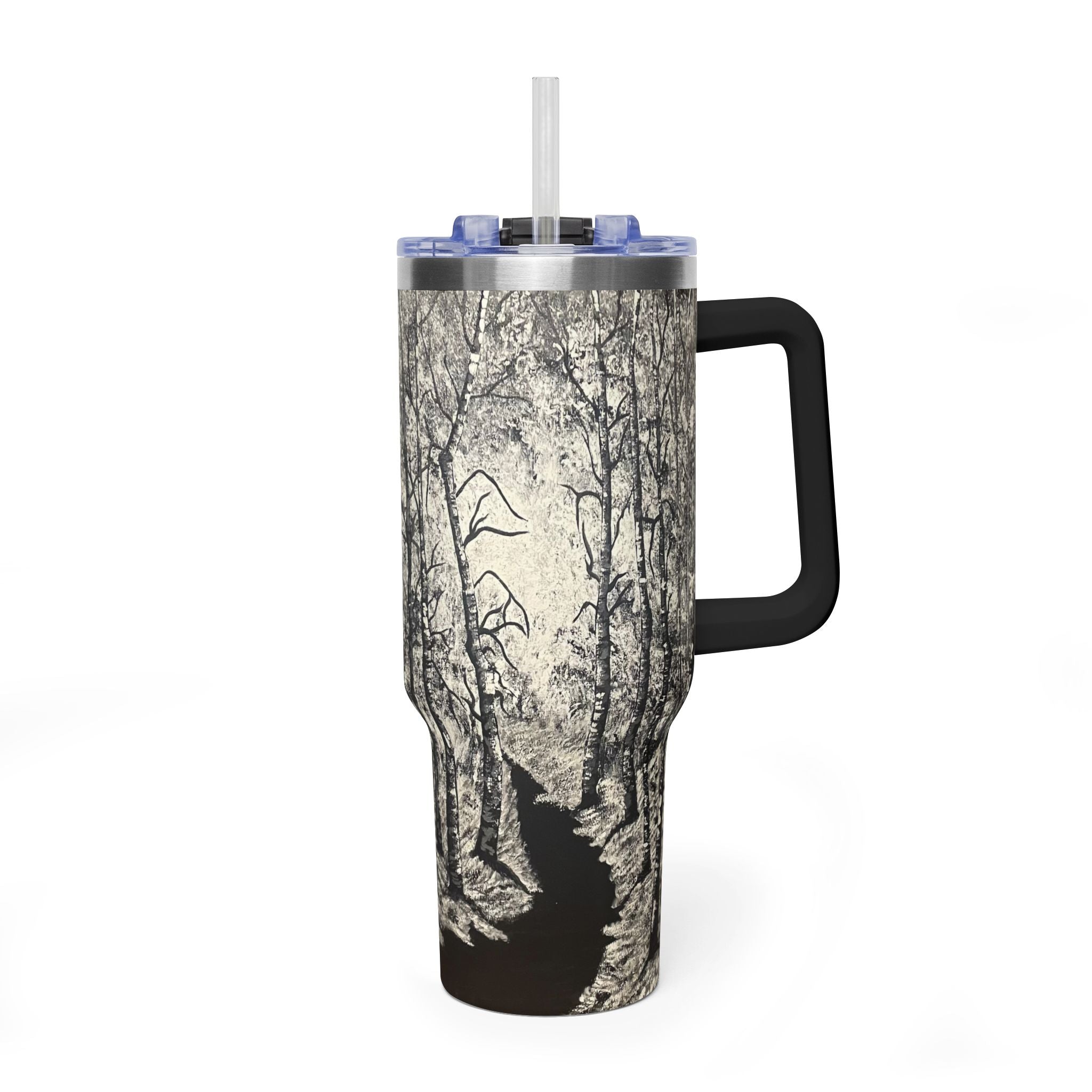 Silver Shadows 40oz  Vacuum Tumbler — Insulated Travel Mug with Straw