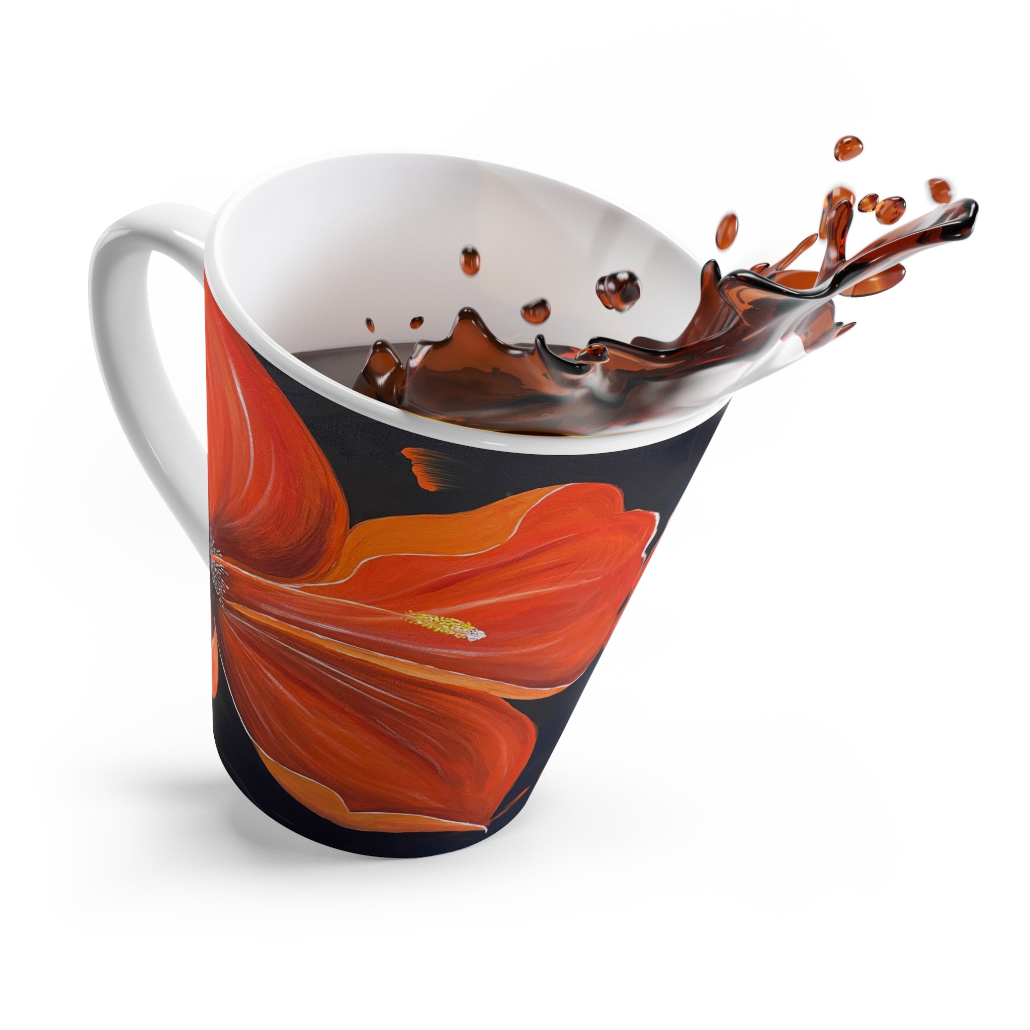 Scarlet Veil Latte Mug — Tropical Floral Coffee Cup, Bright Island Gift