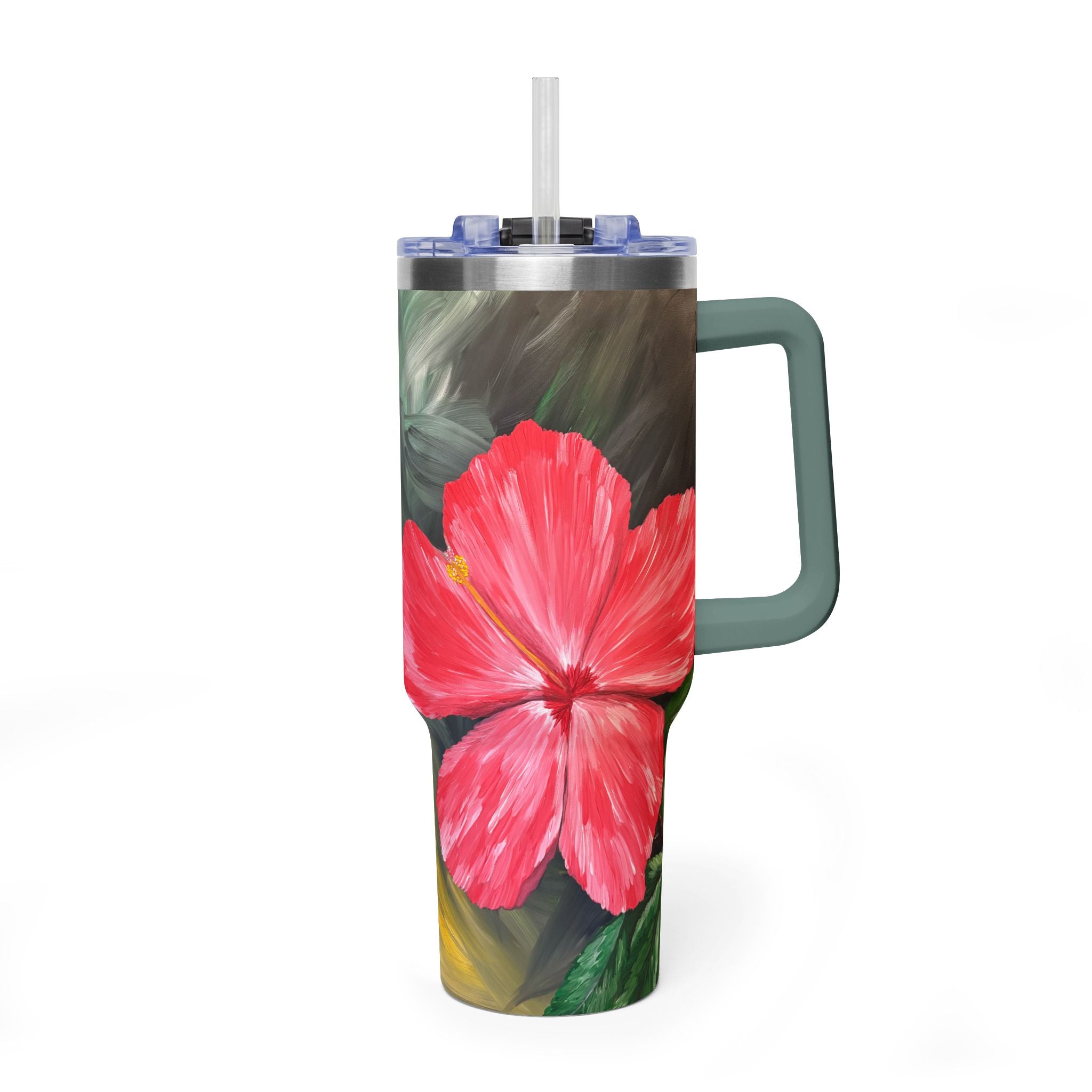 Hibiscus Hues 40oz  Vacuum Tumbler — Insulated Travel Mug with Straw