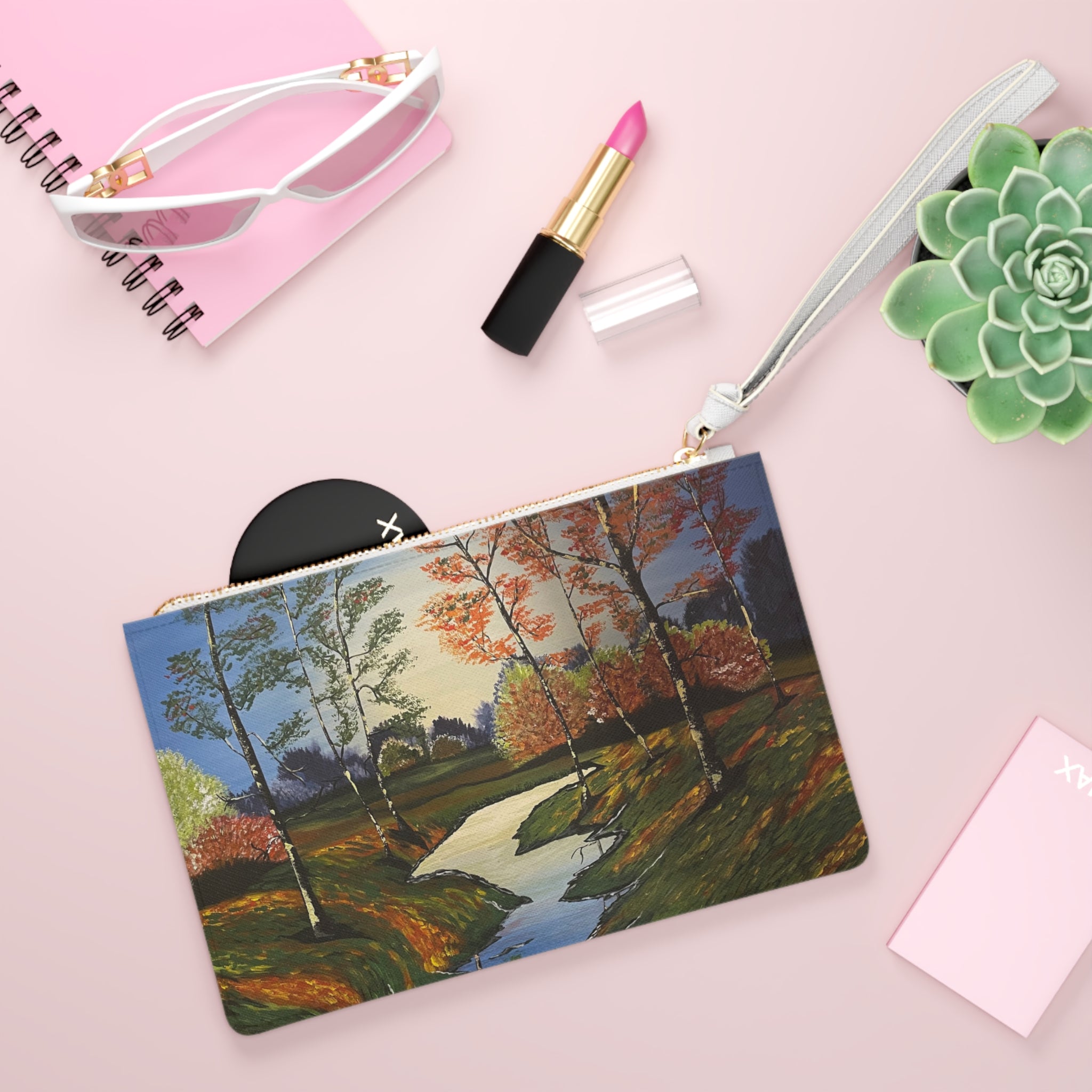 Whispering Birches Clutch Bag - Hand Painted Custom Makeup Bags