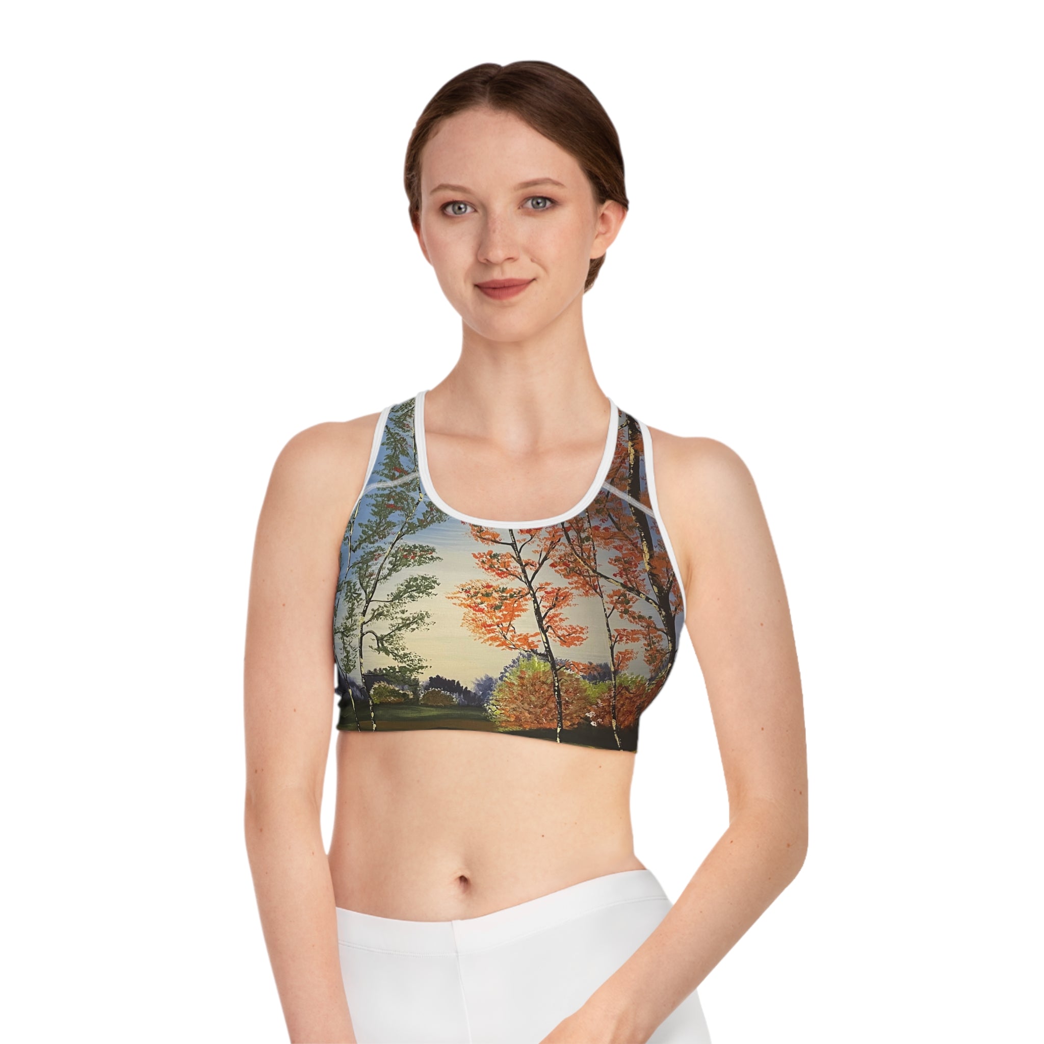 Whispering Birches Sports Bra, Activewear for Yoga, Workout Gear, Gift for Fitness Lovers, Exercise Top, Beachwear