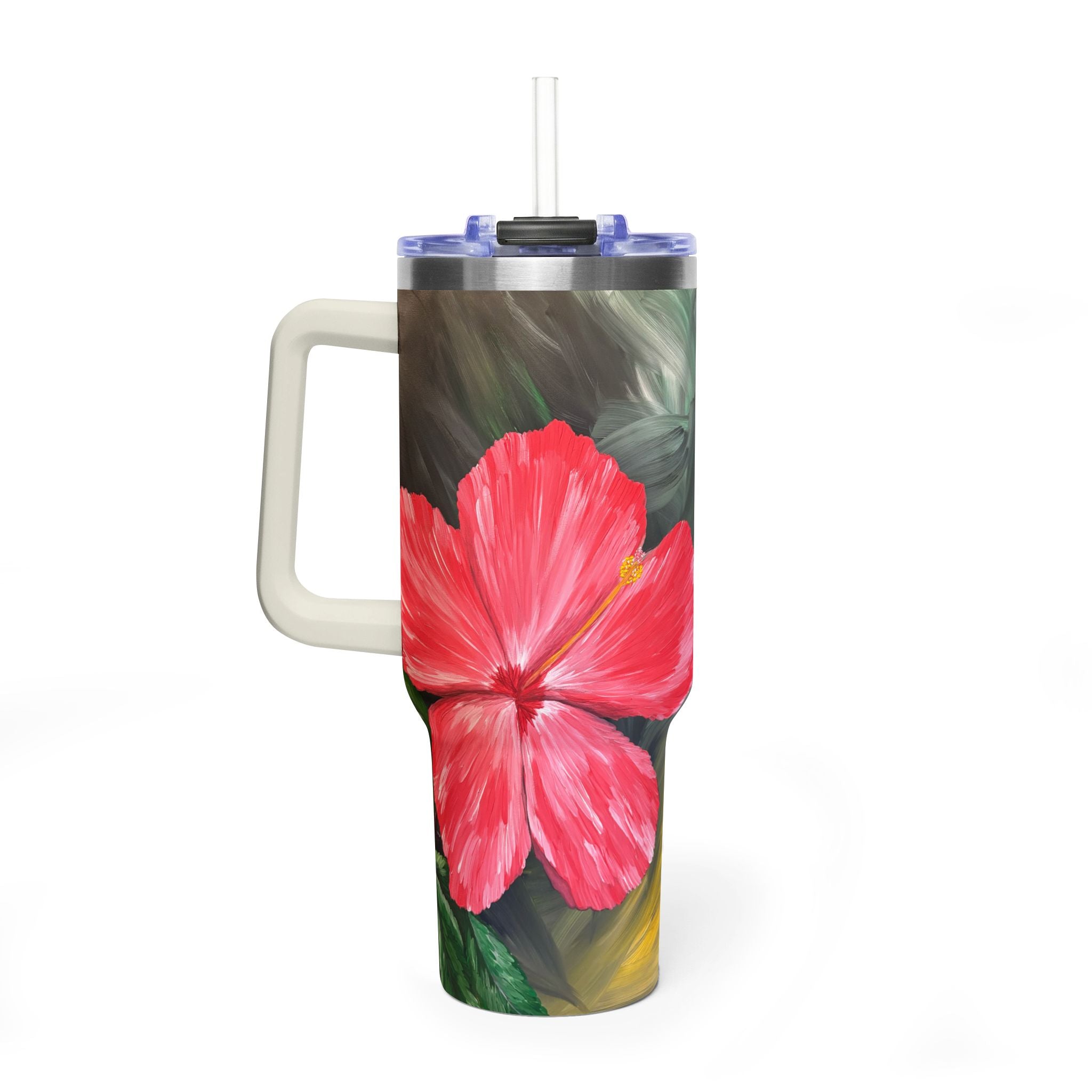 Hibiscus Hues 40oz  Vacuum Tumbler — Insulated Travel Mug with Straw
