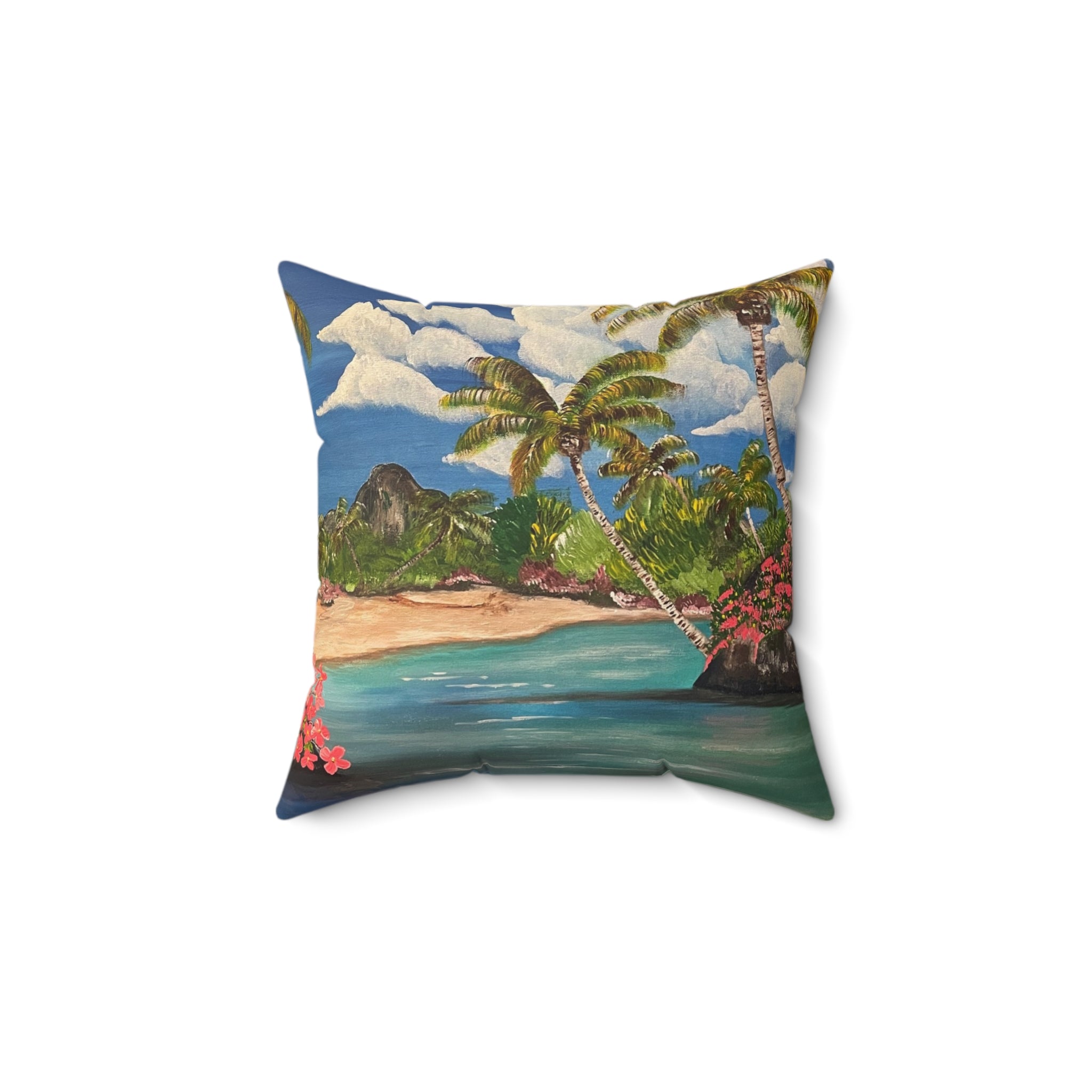 Blooming Paradise Square Pillow Hand Painted Design