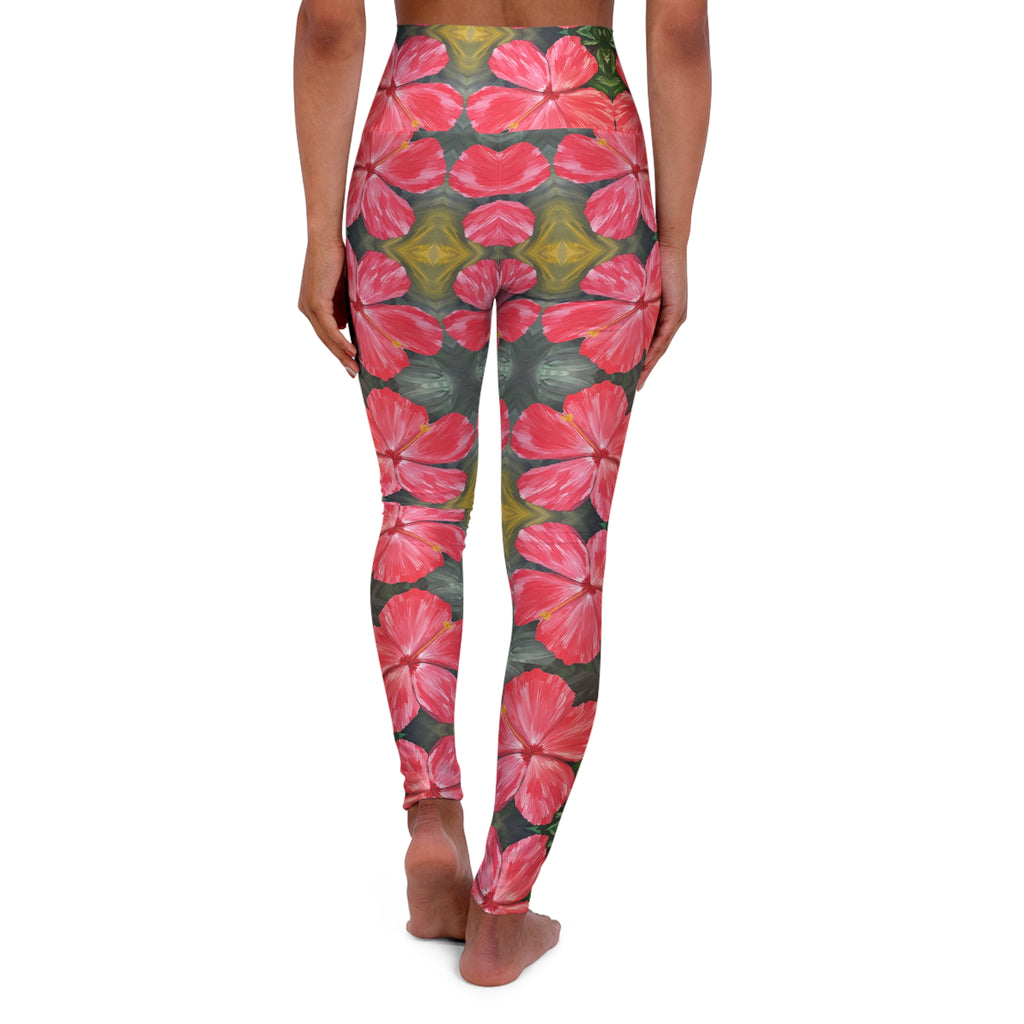 Hibiscus Hues Yoga Leggings - Comfort Fit, Fitness Apparel, Workout Gear, Athleisure, Gift for Yoga Lovers