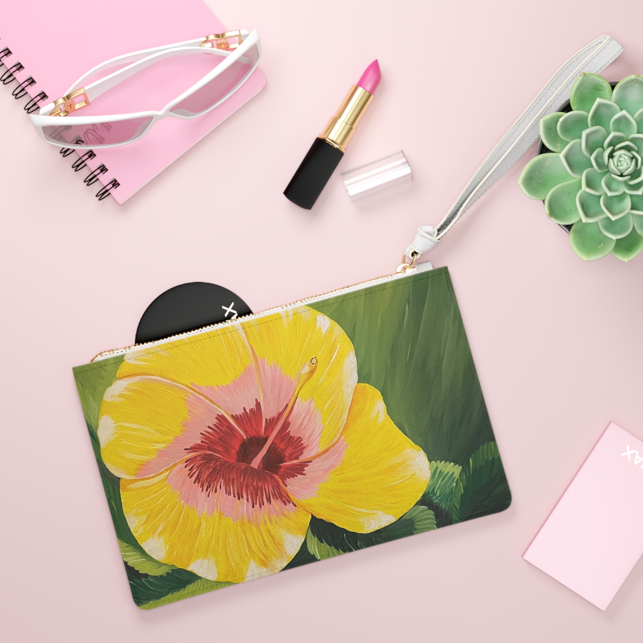 Blushing Sunrise Clutch Bag - Hand Painted Custom Makeup Bags