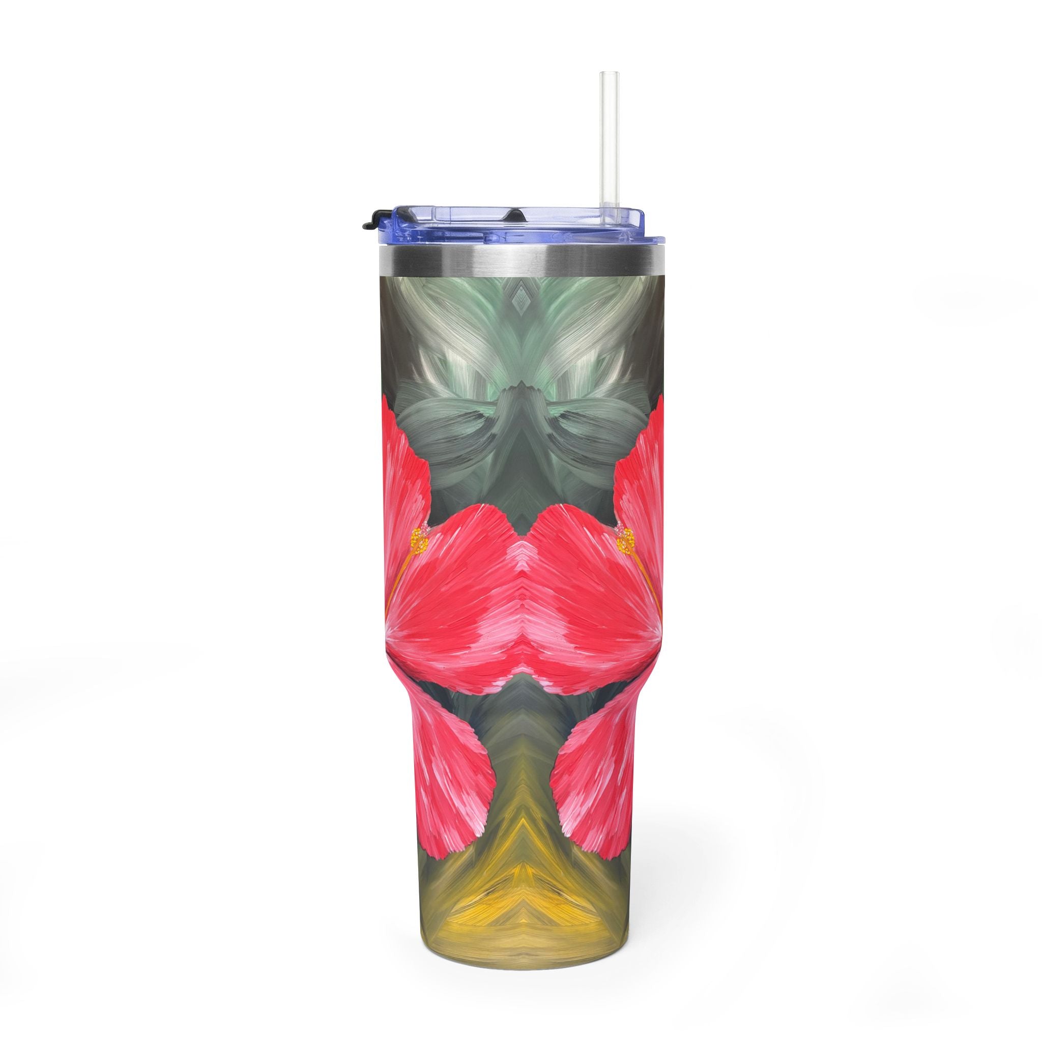 Hibiscus Hues 40oz  Vacuum Tumbler — Insulated Travel Mug with Straw