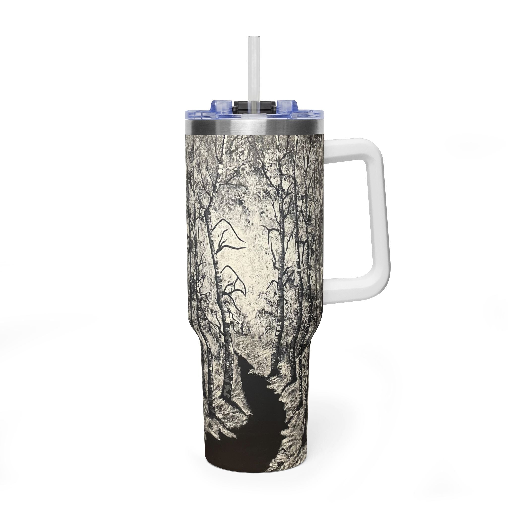 Silver Shadows 40oz  Vacuum Tumbler — Insulated Travel Mug with Straw