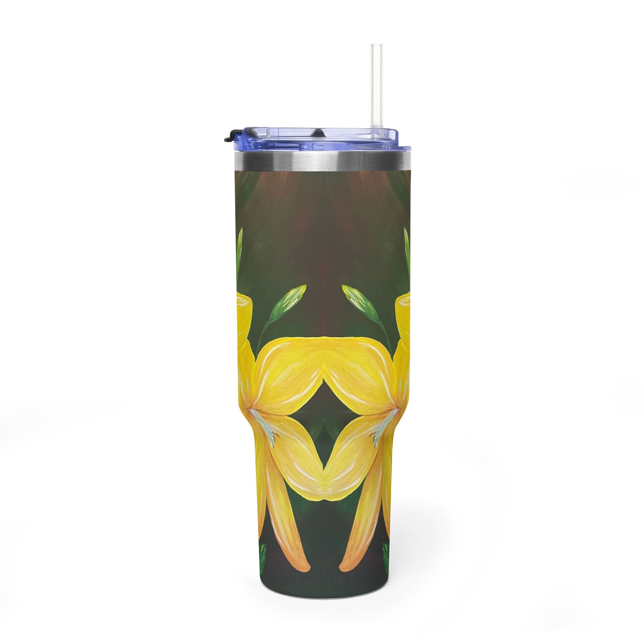 Golden Bloom 40oz  Vacuum Tumbler — Insulated Travel Mug with Straw