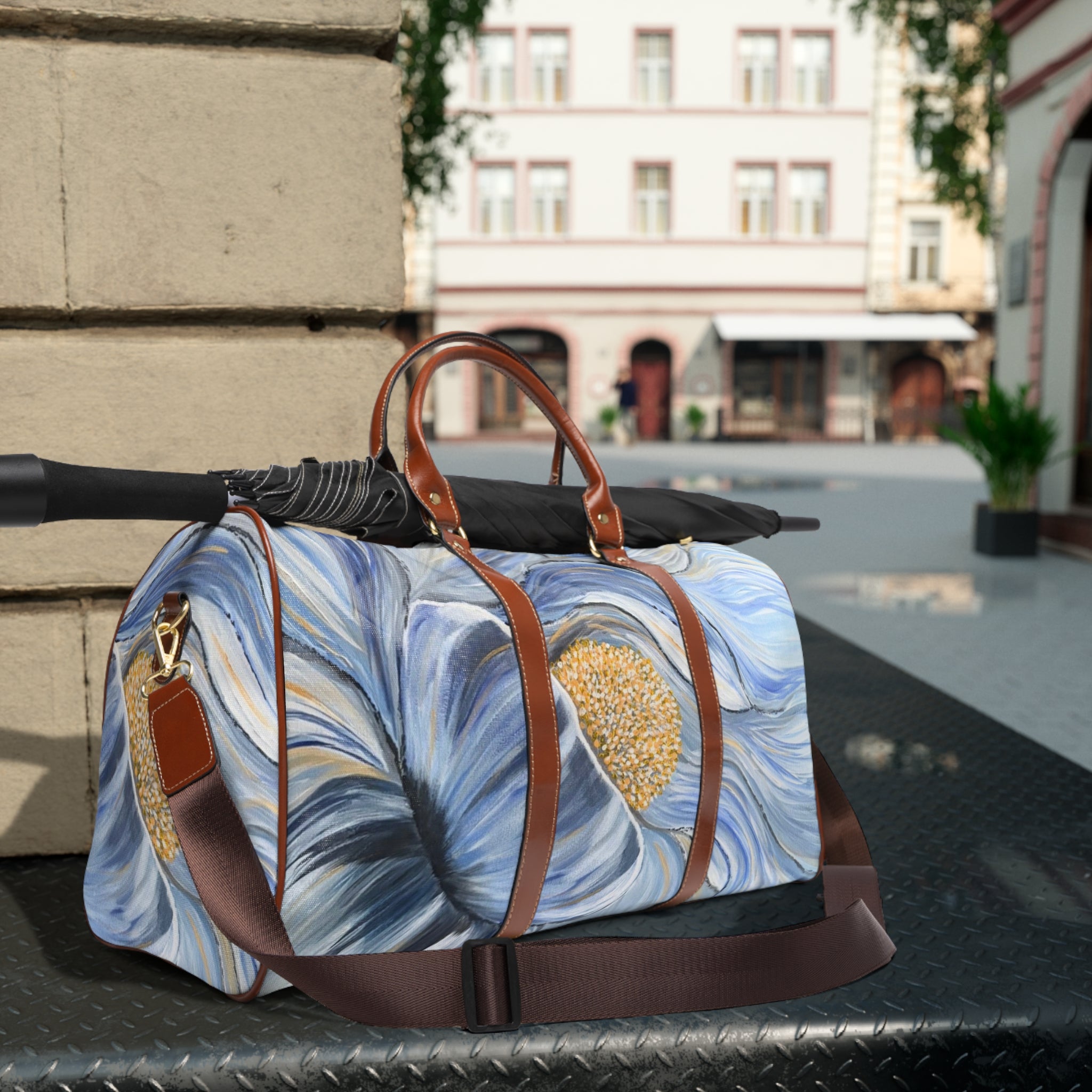 Velvet Current Weekender Bag – Waterproof Travel Duffle with Artistic Flower Print