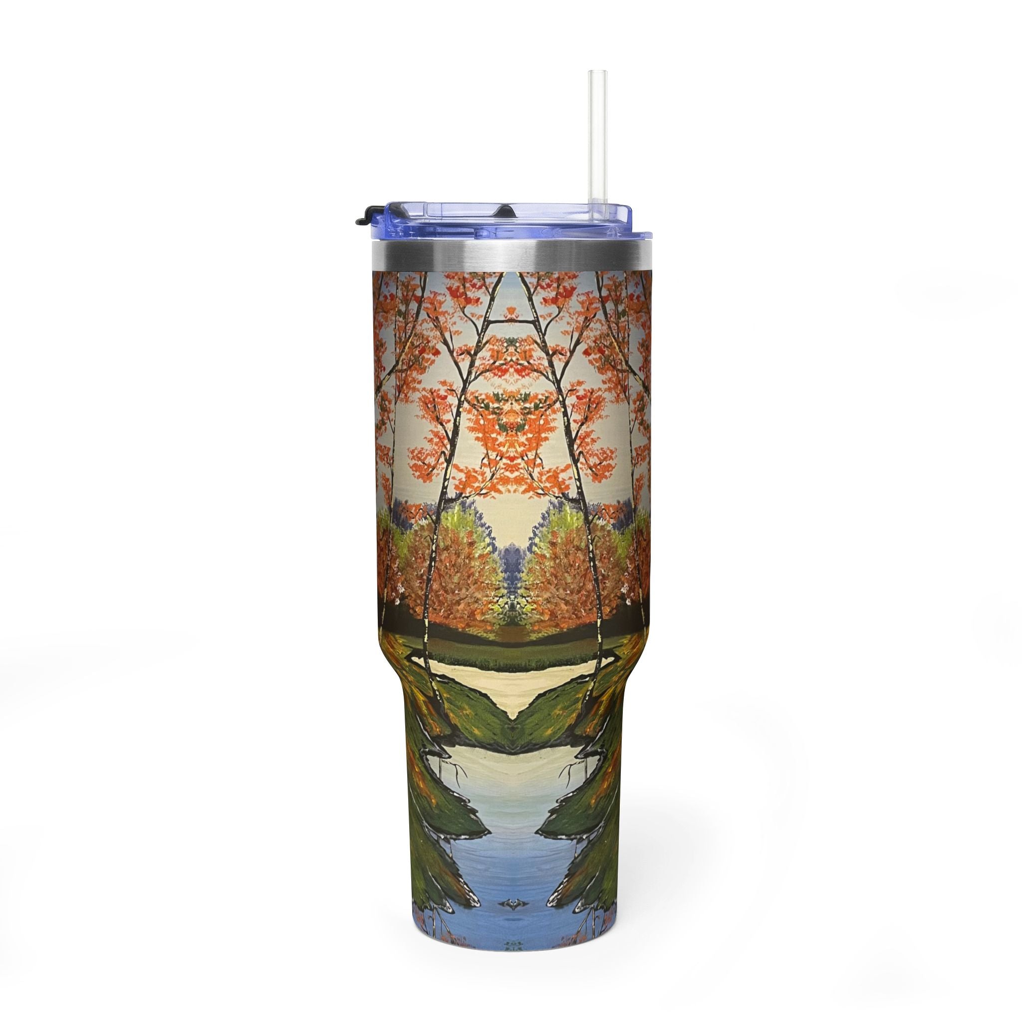 Whispering Birches 40oz  Vacuum Tumbler — Insulated Travel Mug with Straw