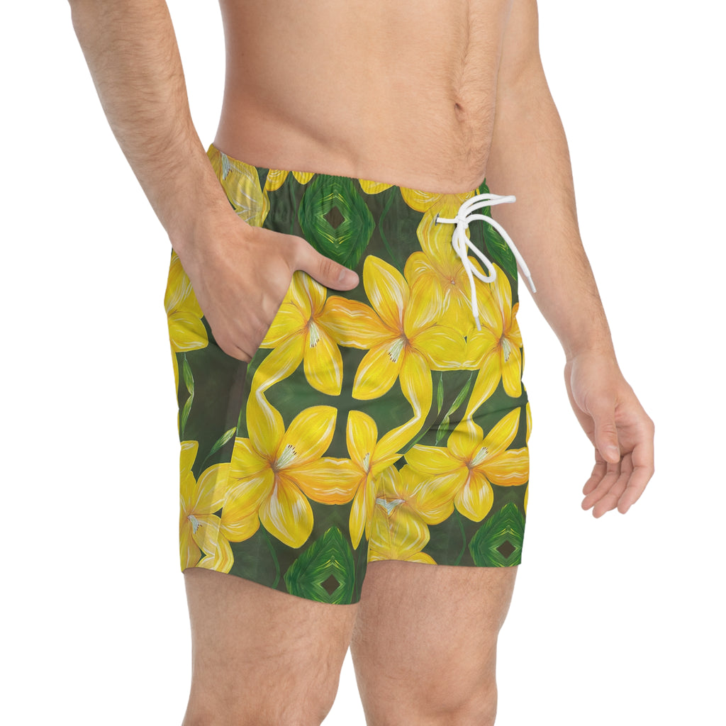 Golden Bloom Swim Trunks