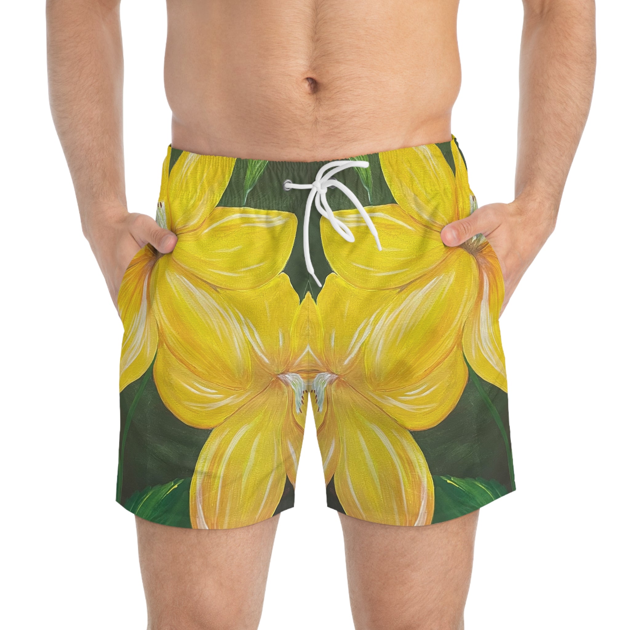 Golden Bloom Swim Trunks