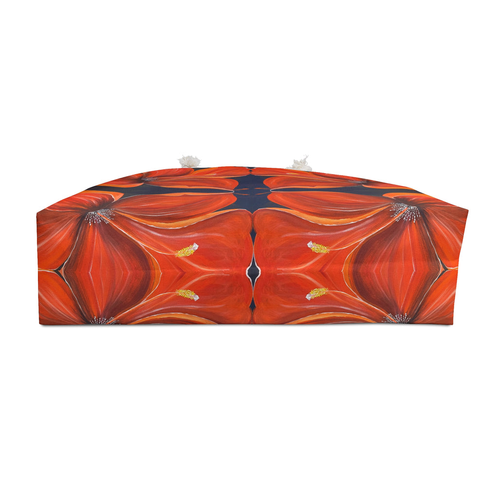 Scarlet Veil Tote Bag with Hand Painted Designs