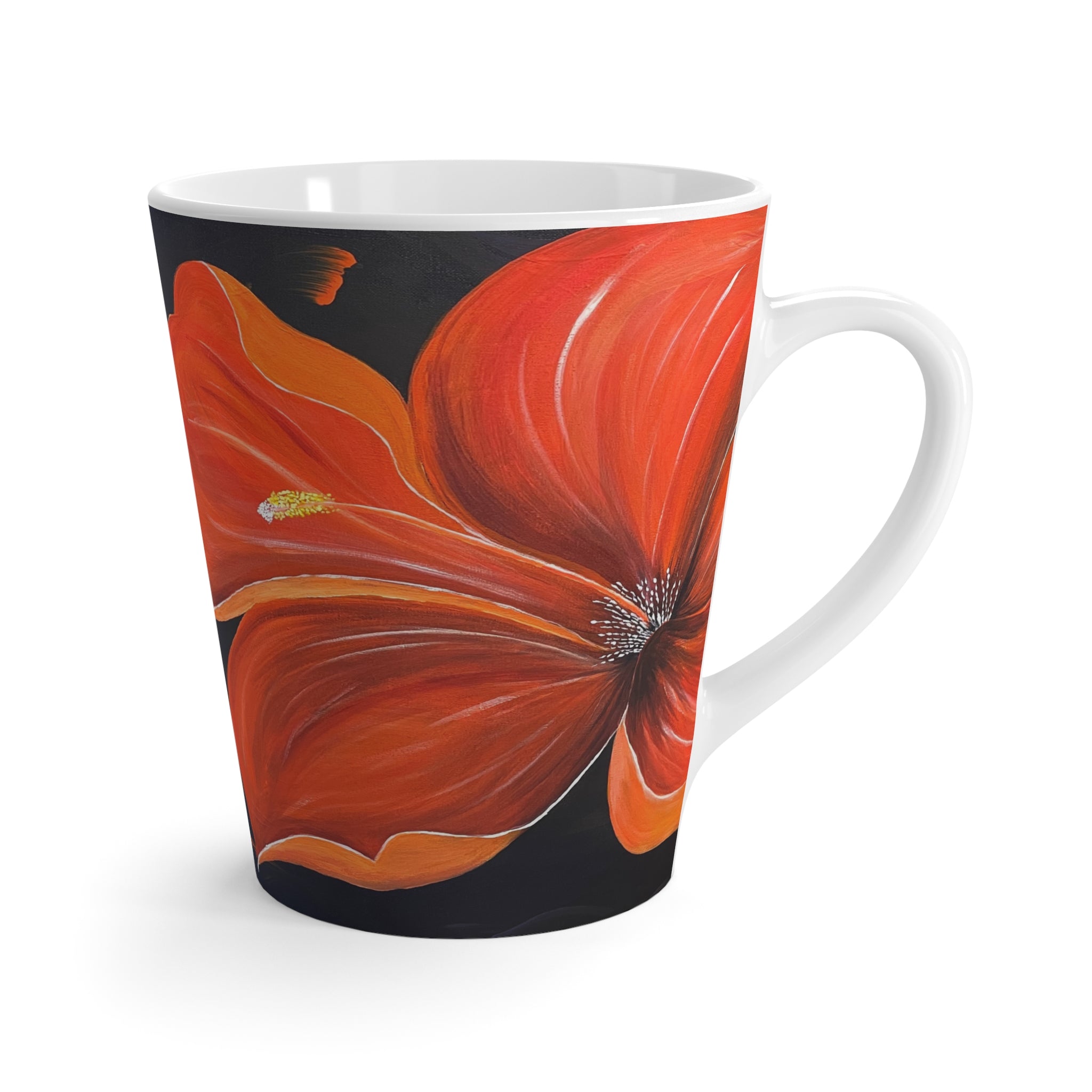 Scarlet Veil Latte Mug — Tropical Floral Coffee Cup, Bright Island Gift