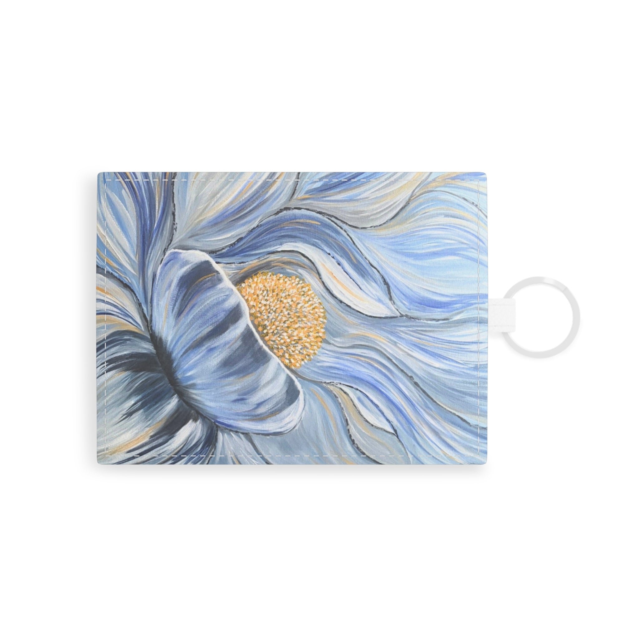 Velvet Current Leather Card Holder — Elegant Watercolor Daisy Card Wallet
