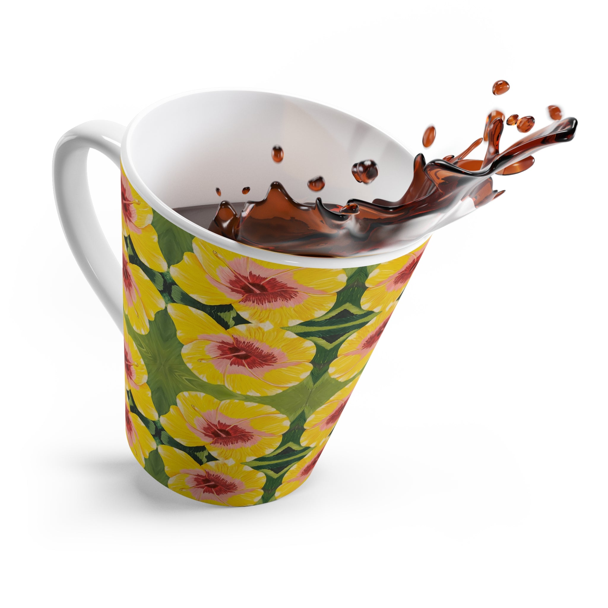 Blushing Sunrise Latte Mug — Tropical Floral Coffee Cup, Bright Island Gift