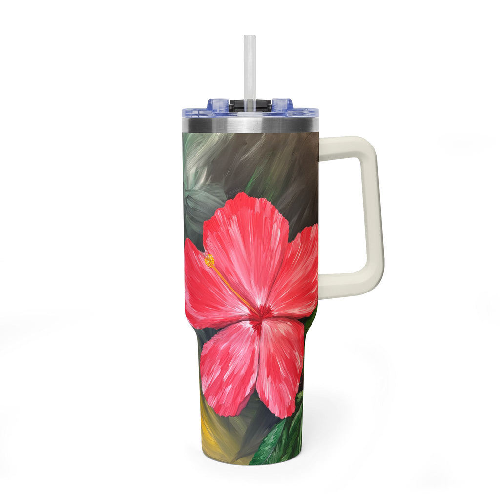 Hibiscus Hues 40oz  Vacuum Tumbler — Insulated Travel Mug with Straw