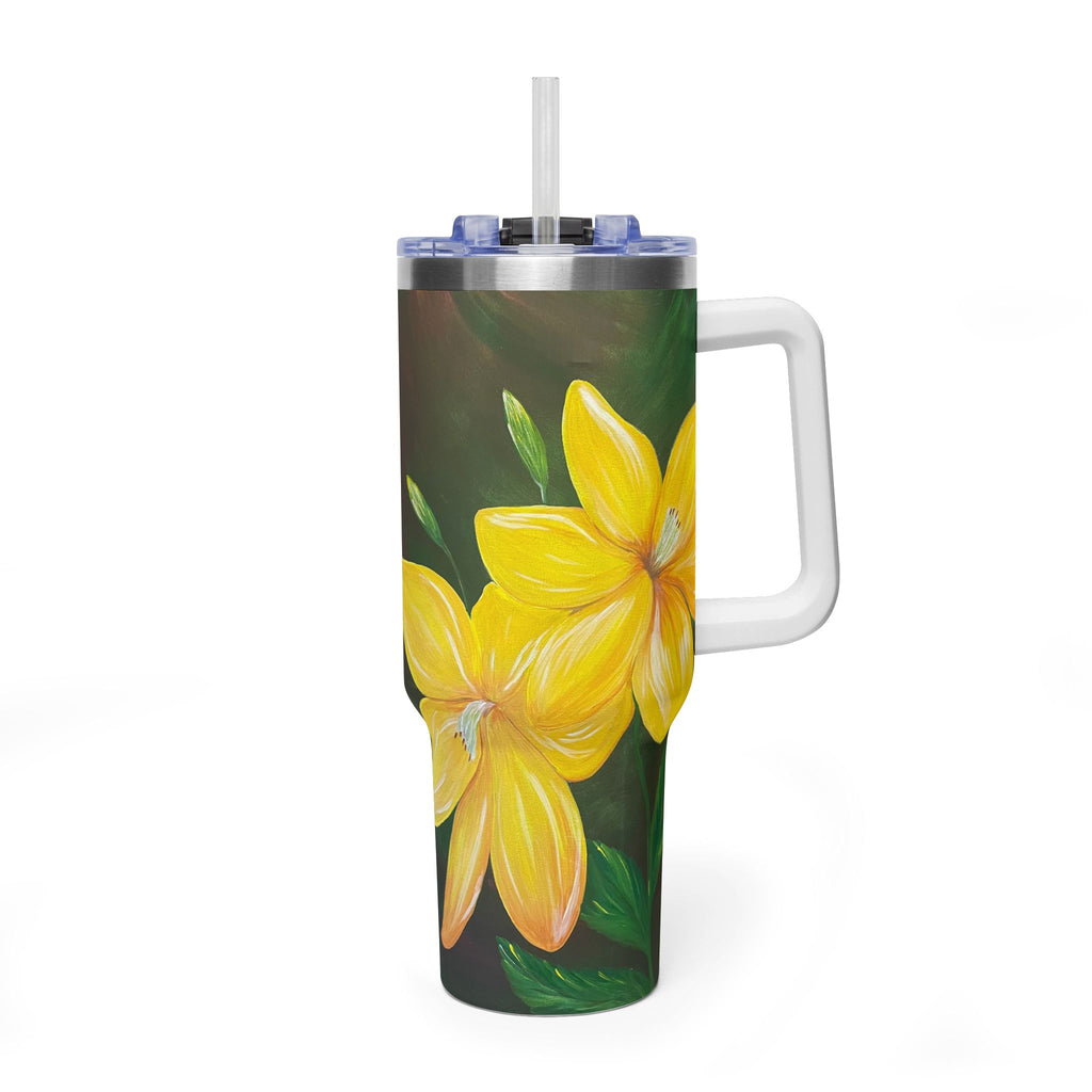 Golden Bloom 40oz  Vacuum Tumbler — Insulated Travel Mug with Straw