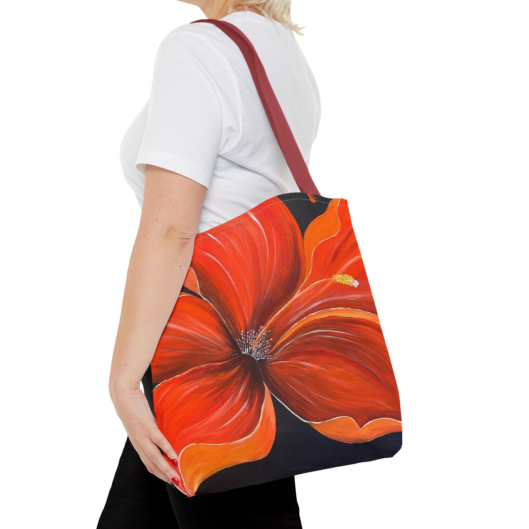 Scarlet Veil Hand Painted Tote Bag