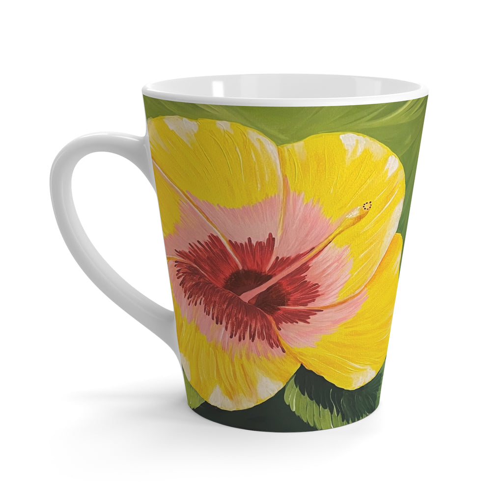 Blushing Sunrise Latte Mug — Tropical Floral Coffee Cup, Bright Island Gift