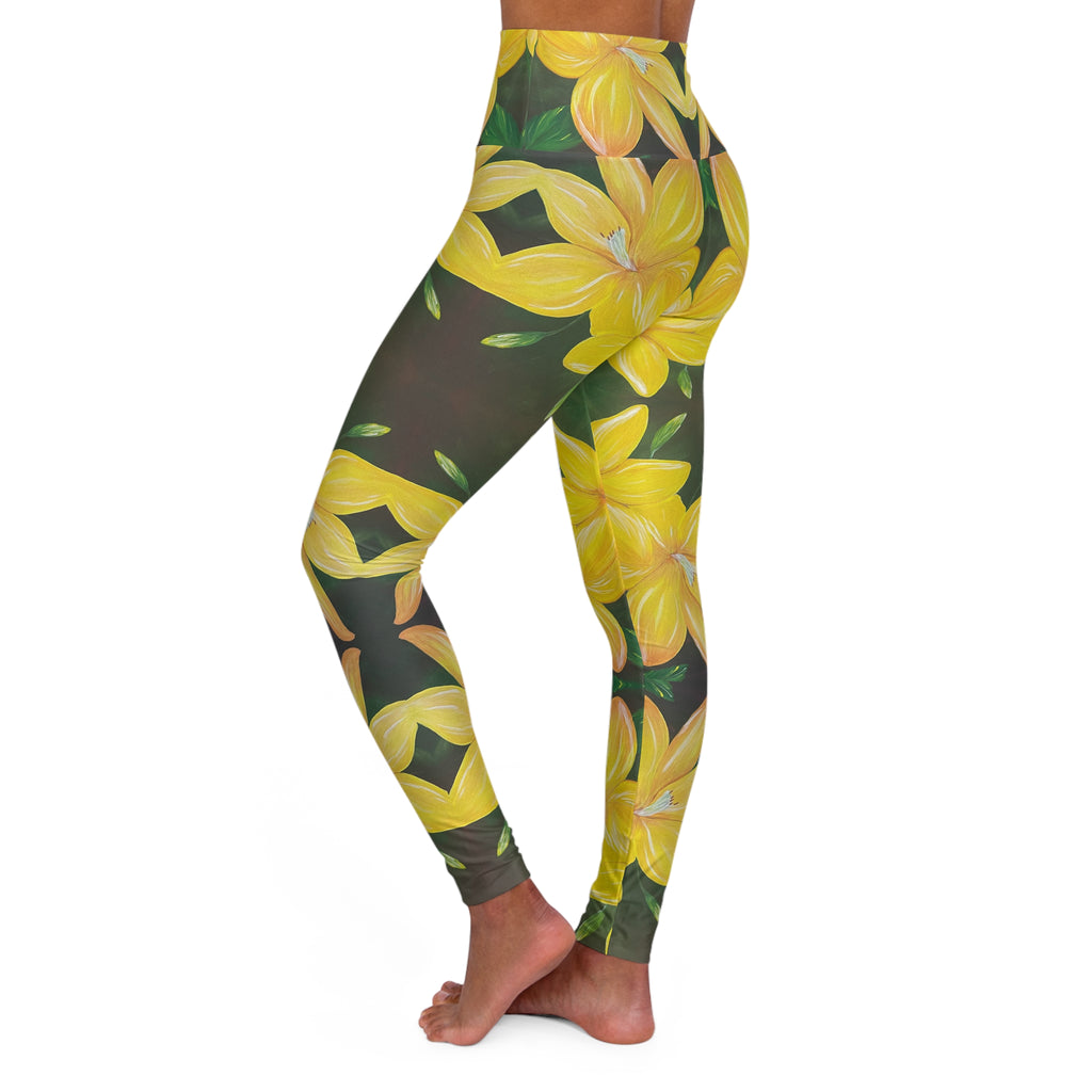 Golden Bloom Yoga Leggings - Comfort Fit, Fitness Apparel, Workout Gear, Athleisure, Gift for Yoga Lovers