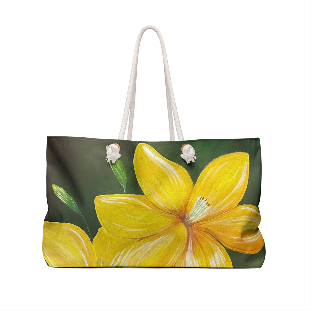 Golden Bloom Tote Bag with Hand Painted Designs