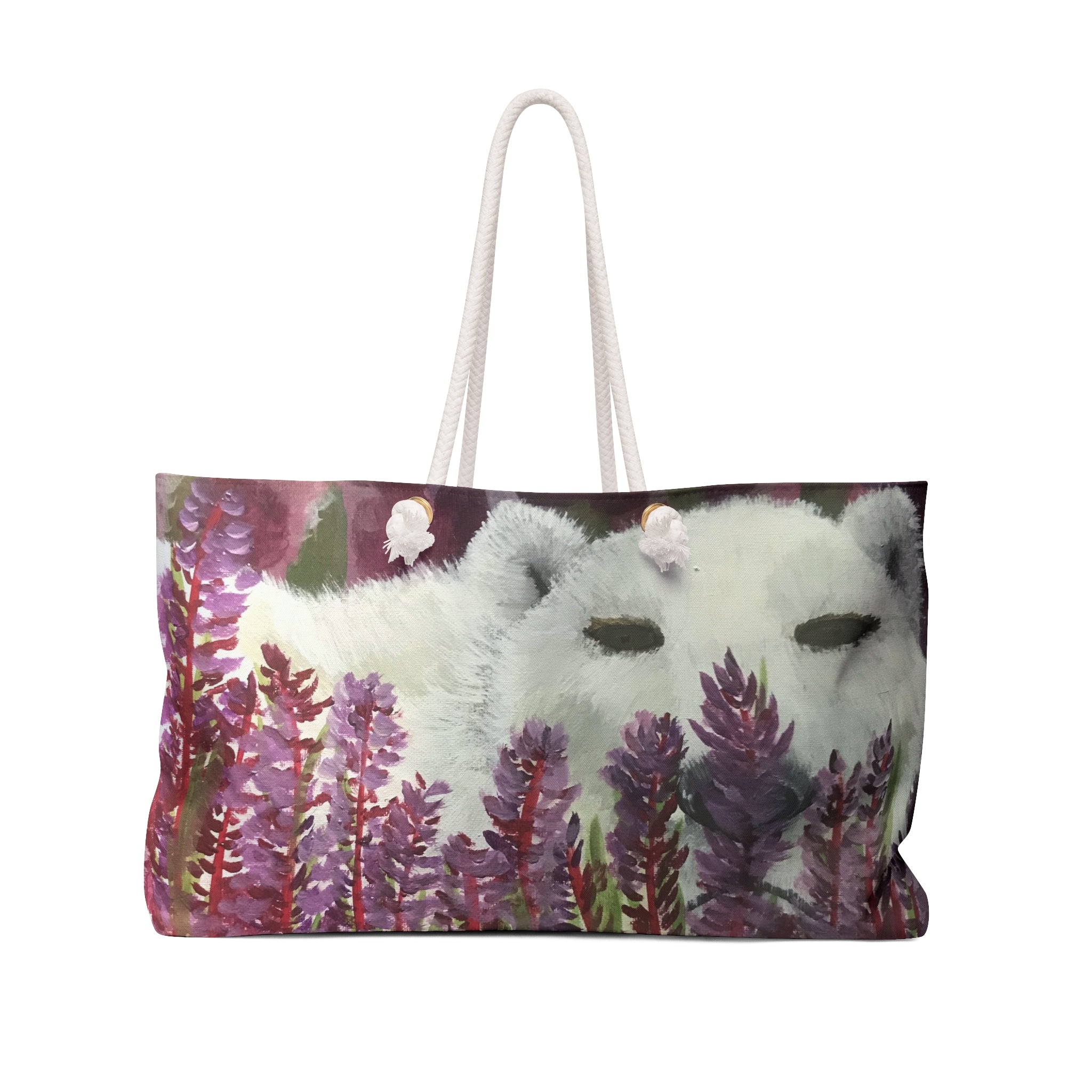 White Bear Tote Bag with Hand Painted Designs