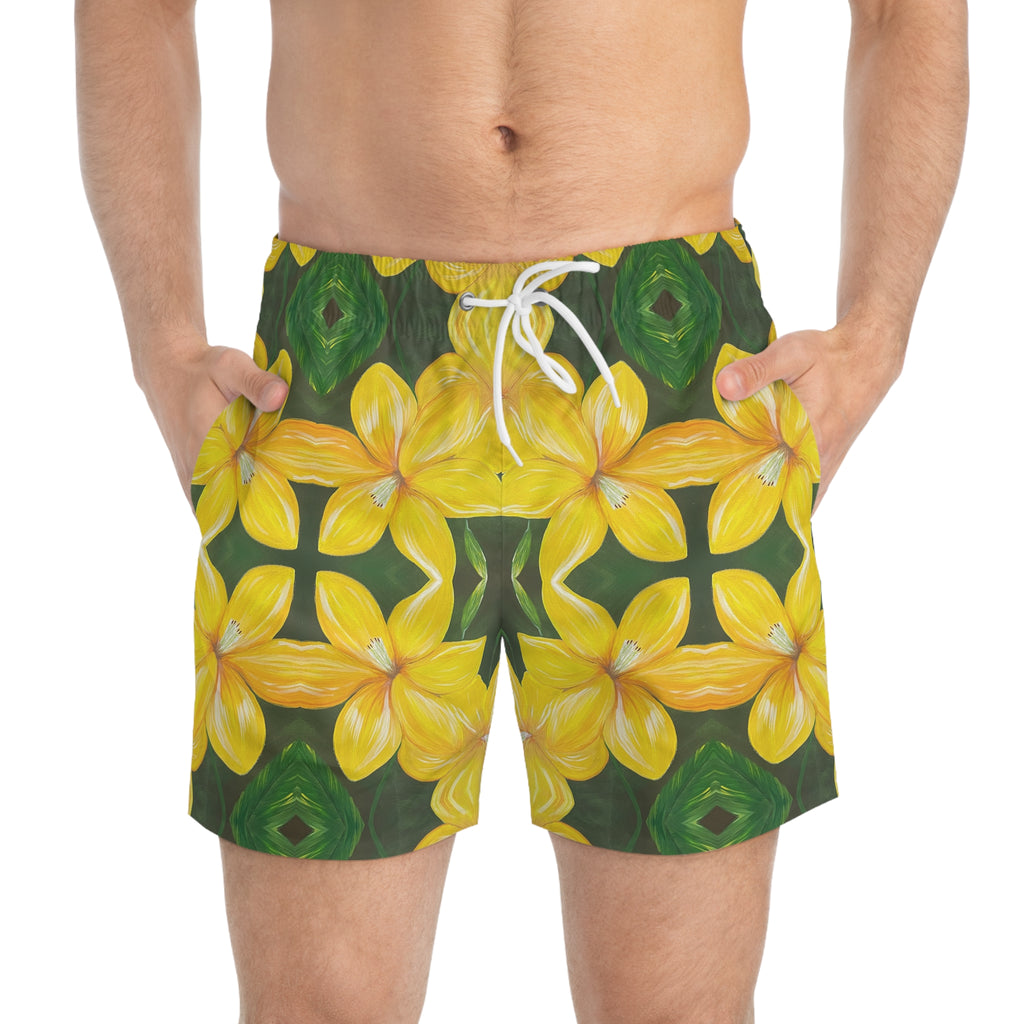 Golden Bloom Swim Trunks
