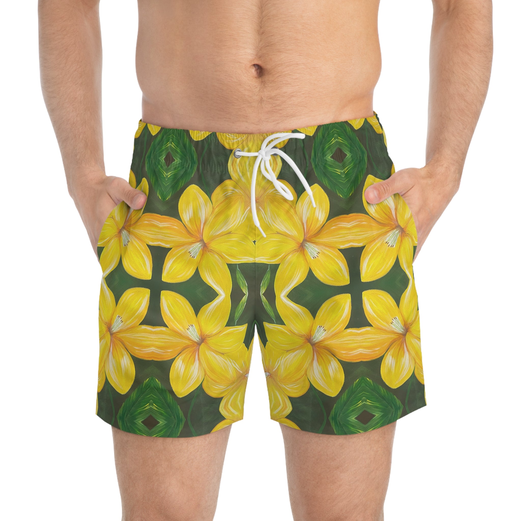 Golden Bloom Swim Trunks