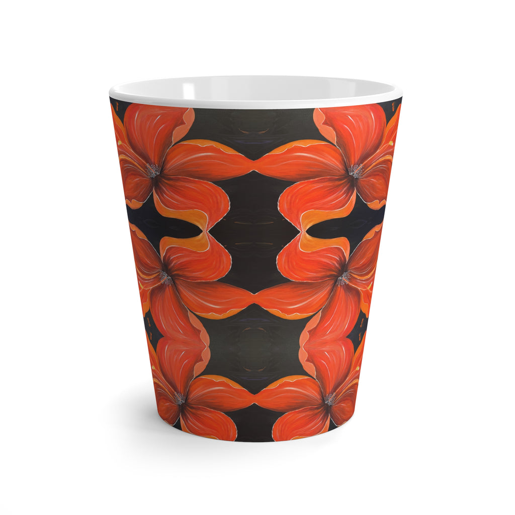 Scarlet Veil Latte Mug — Tropical Floral Coffee Cup, Bright Island Gift