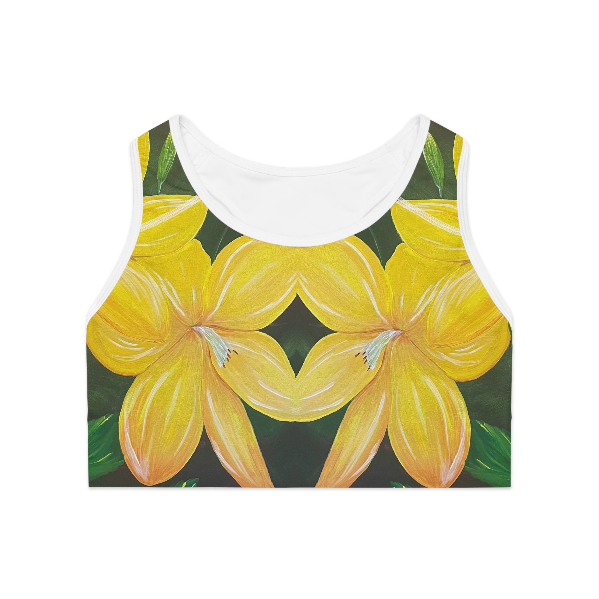 Golden Bloom Sports Bra, Activewear for Yoga, Workout Gear, Gift for Fitness Lovers, Exercise Top, Beachwear