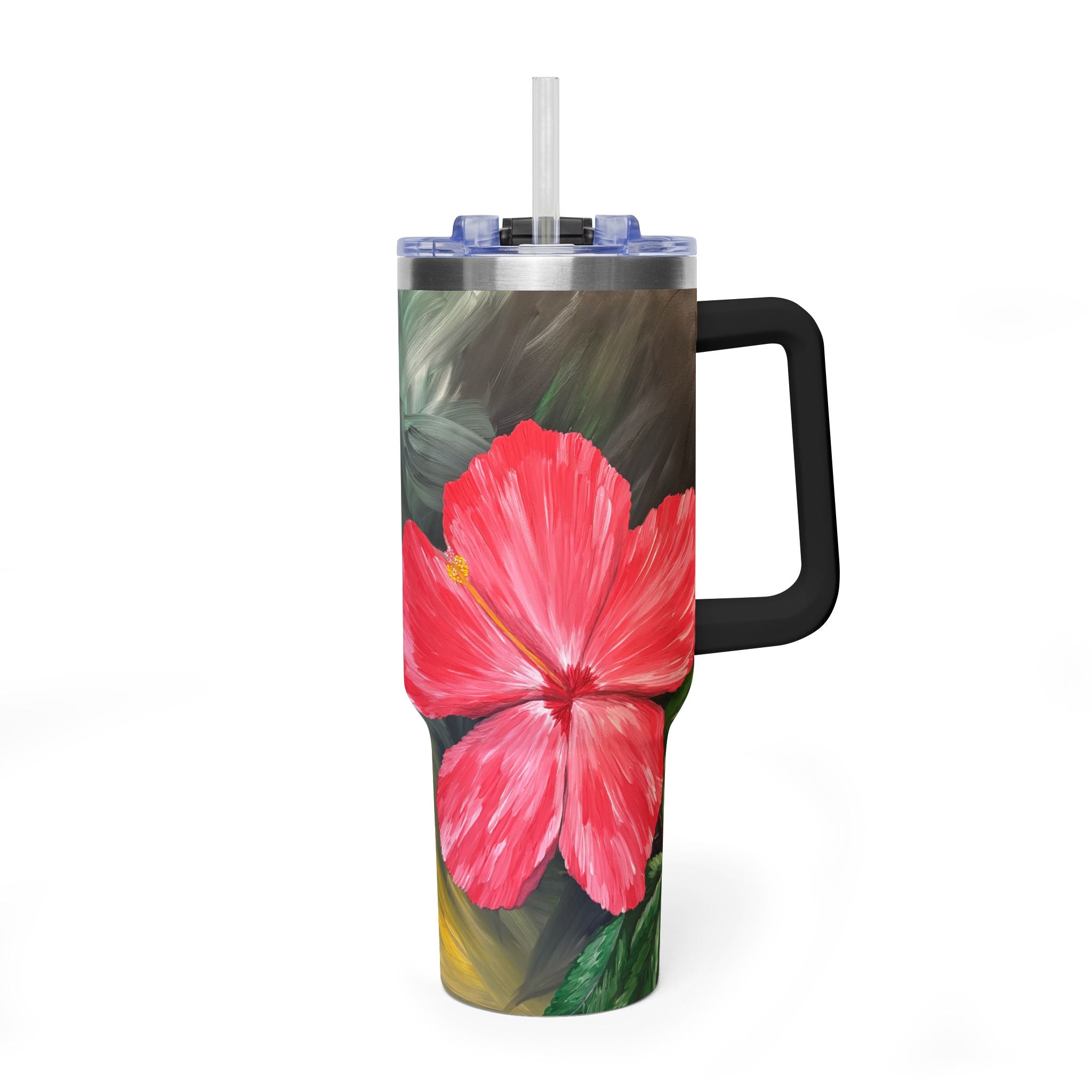 Hibiscus Hues 40oz  Vacuum Tumbler — Insulated Travel Mug with Straw