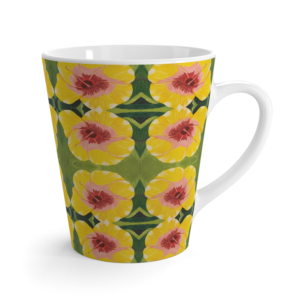 Blushing Sunrise Latte Mug — Tropical Floral Coffee Cup, Bright Island Gift