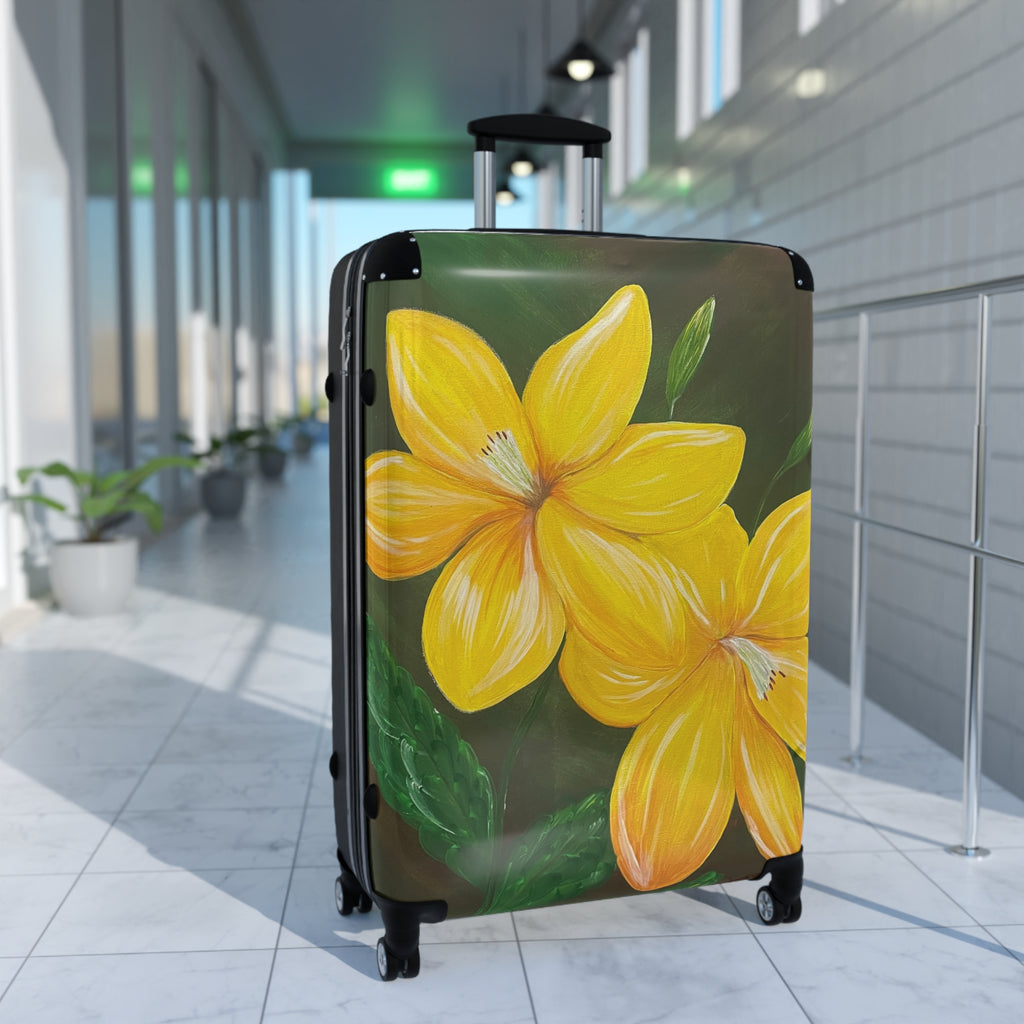 Golden Bloom Handprinted Colorful Suitcase