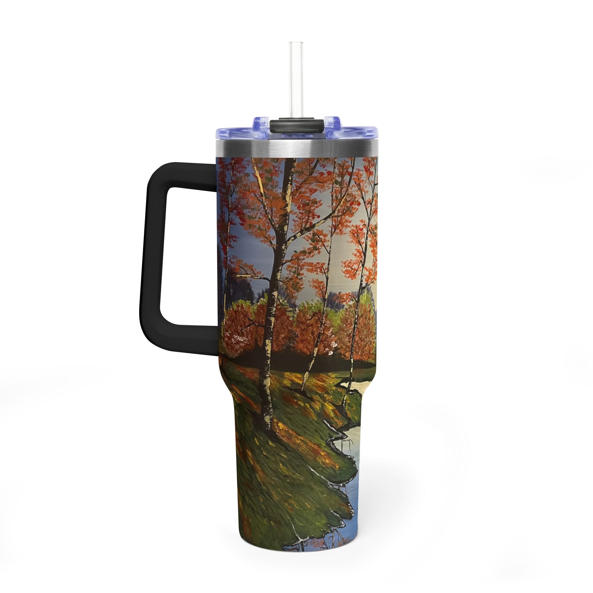 Whispering Birches 40oz  Vacuum Tumbler — Insulated Travel Mug with Straw