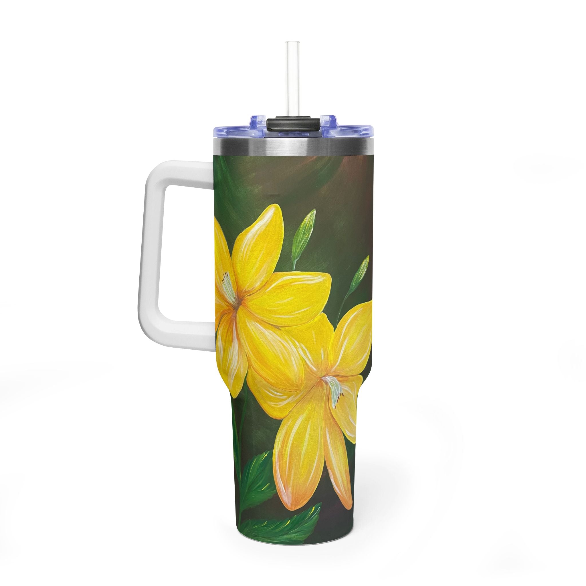 Golden Bloom 40oz  Vacuum Tumbler — Insulated Travel Mug with Straw
