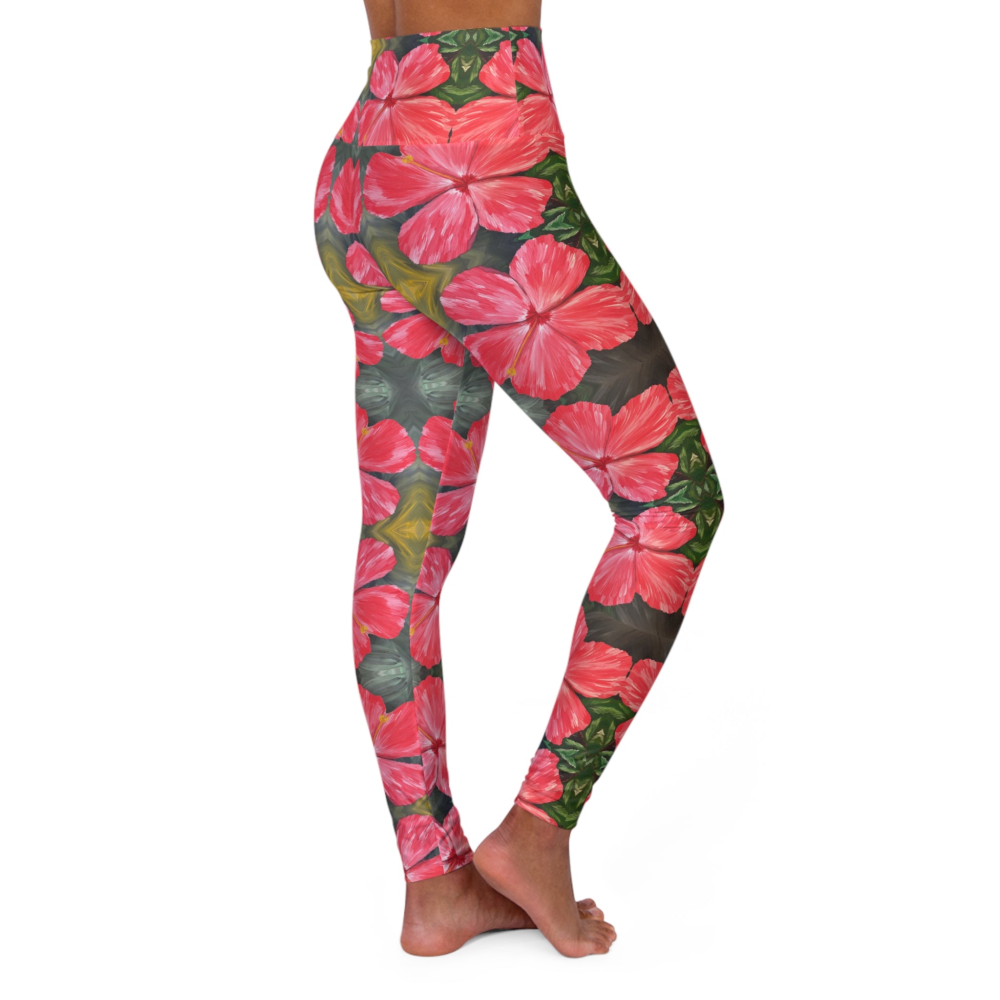Hibiscus Hues Yoga Leggings - Comfort Fit, Fitness Apparel, Workout Gear, Athleisure, Gift for Yoga Lovers