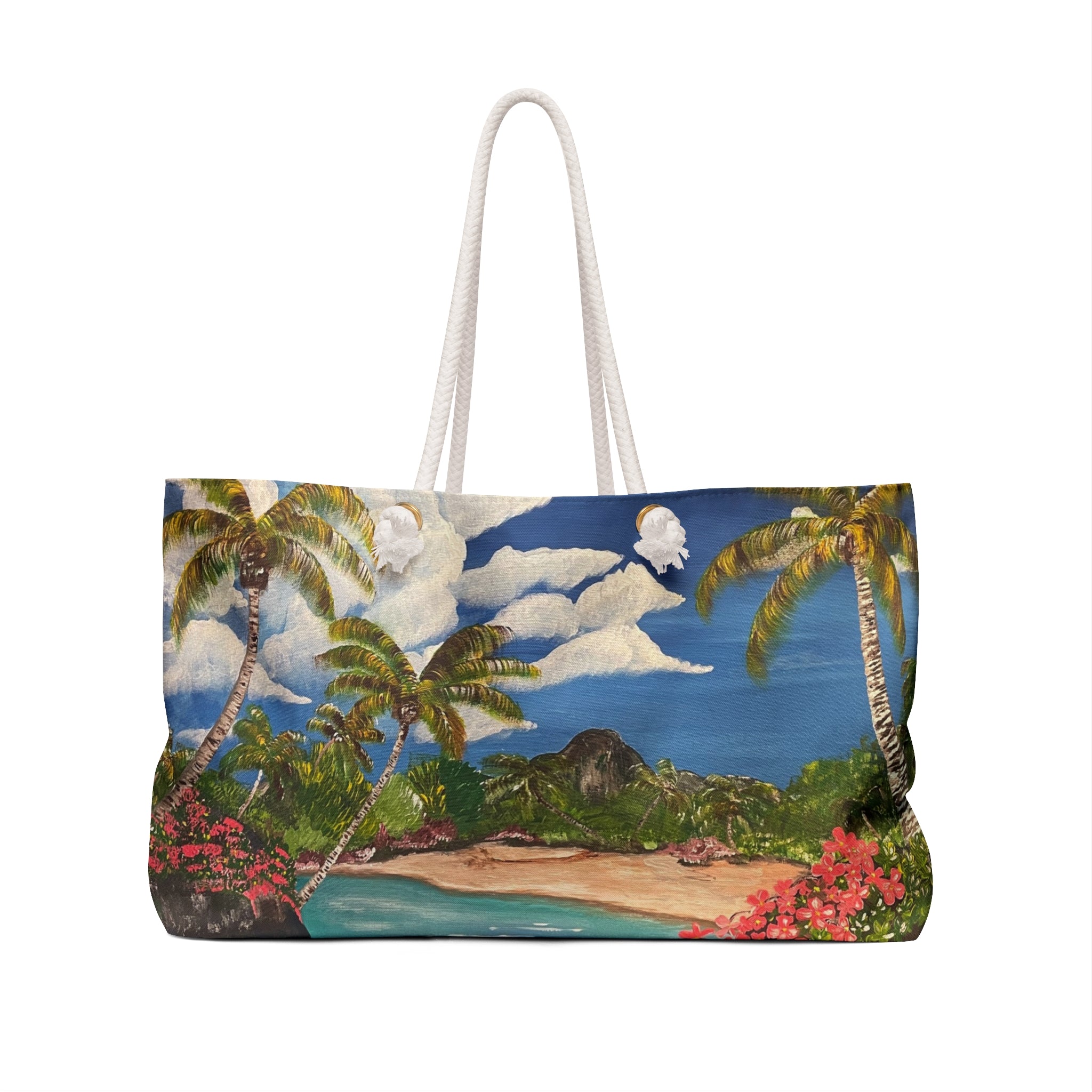 Blooming Paradise Tote Bag with Hand Painted Designs