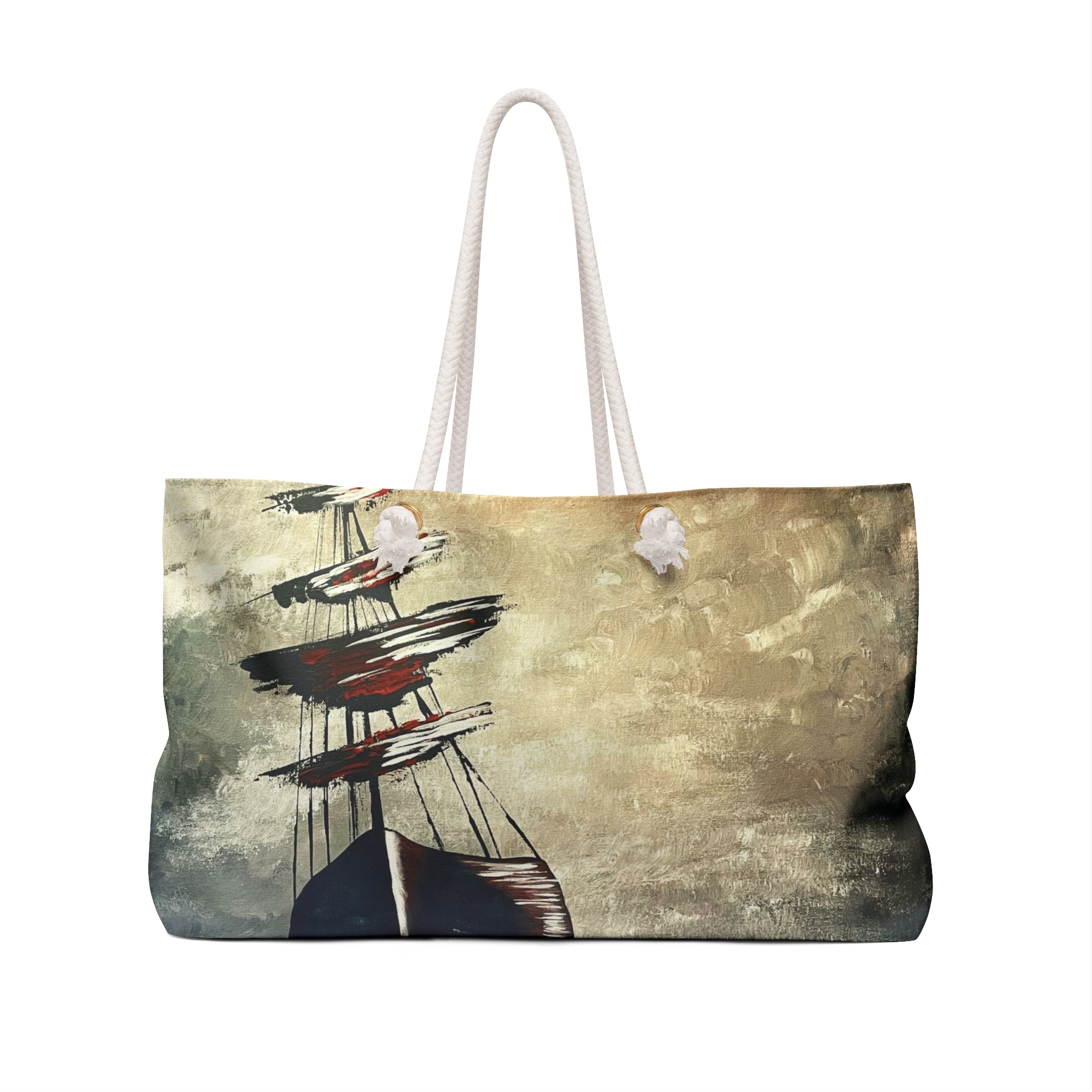Rustic Tide Tote Bag with Hand Painted Designs