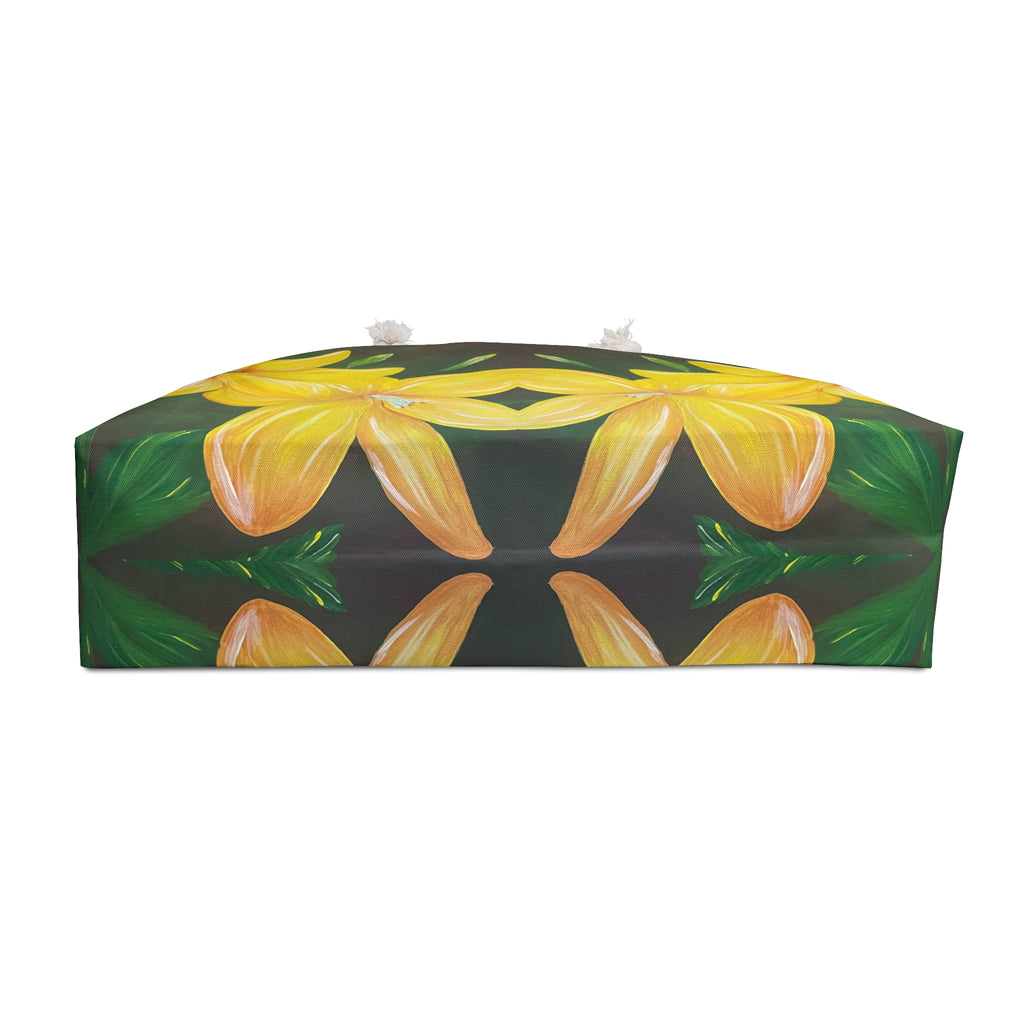 Golden Bloom Tote Bag with Hand Painted Designs