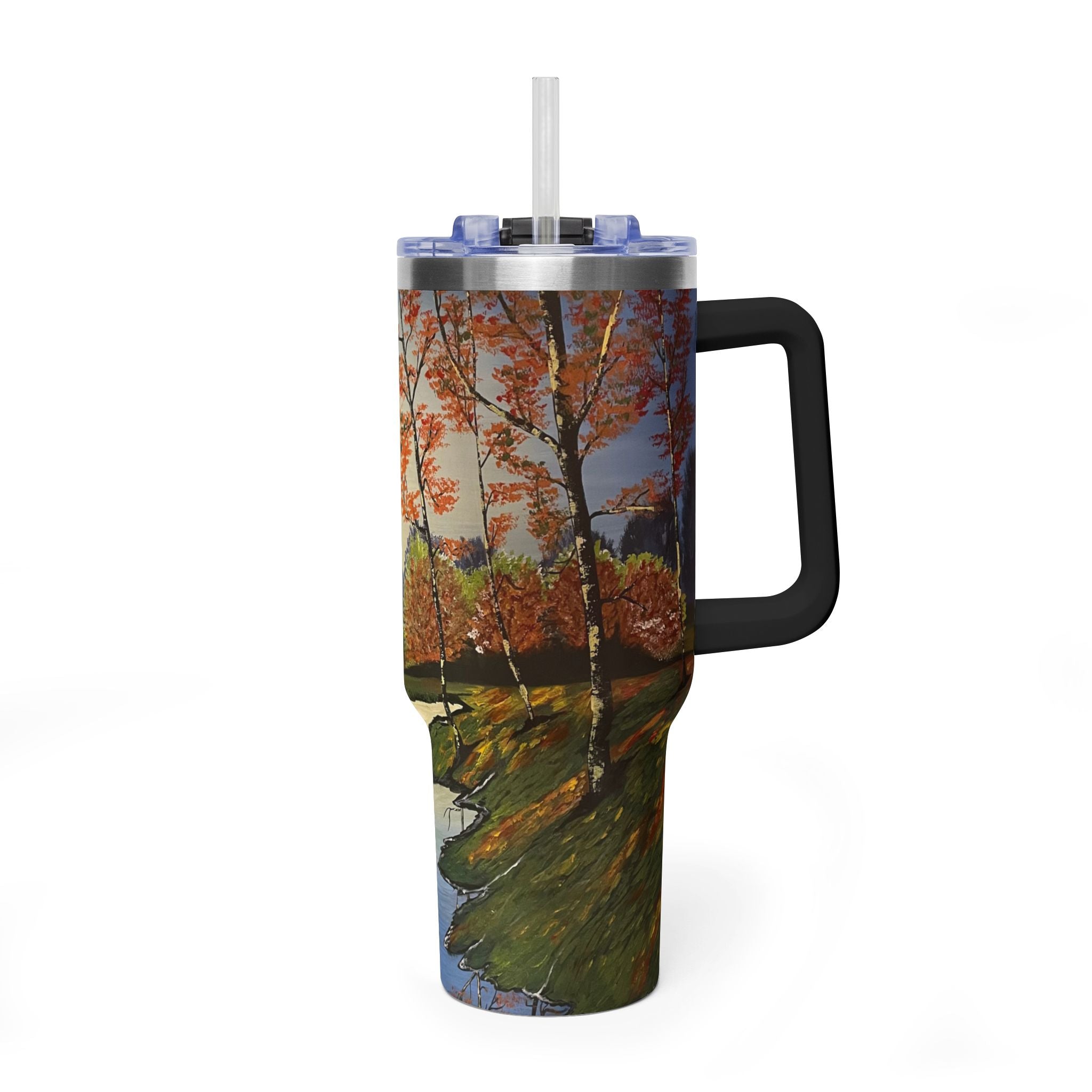 Whispering Birches 40oz  Vacuum Tumbler — Insulated Travel Mug with Straw