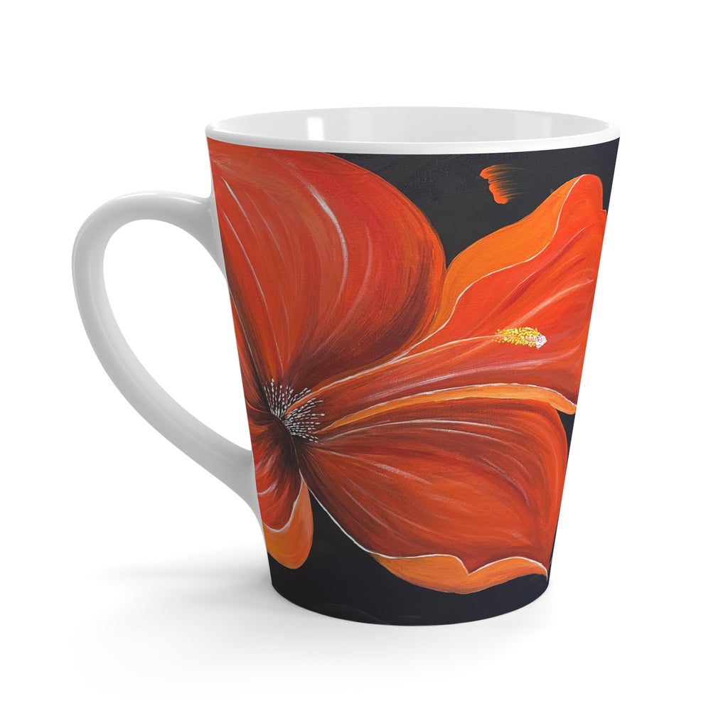 Scarlet Veil Latte Mug — Tropical Floral Coffee Cup, Bright Island Gift