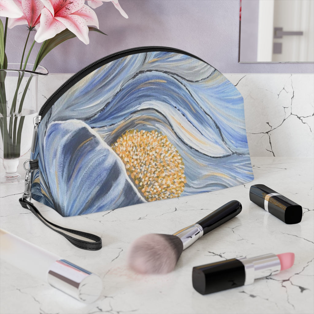 Velvet Current Makeup Bag — Abstract Sunflower Cosmetic Pouch